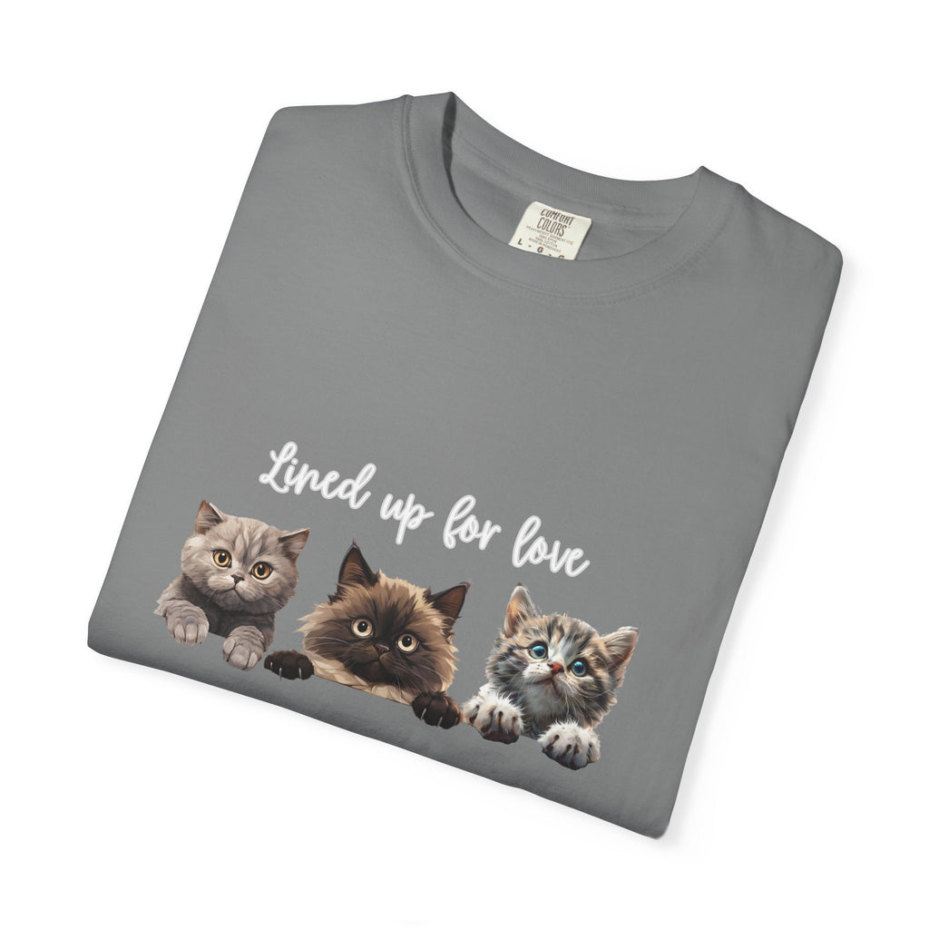 Cat Lover T-Shirt — 'Lined Up for Love' Cute Kitten Graphic Tee