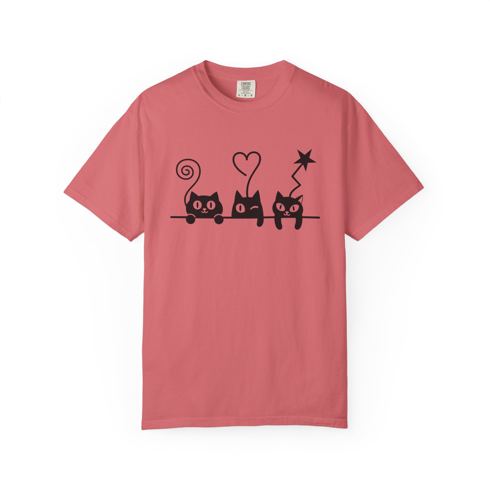 Cat Trio Graphic T-Shirt — Cute Black Cats Heart Magic Tee