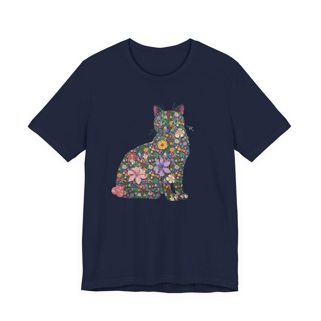 Floral Cat Silhouette Tee — Women's Cute Flower Cat T-Shirt