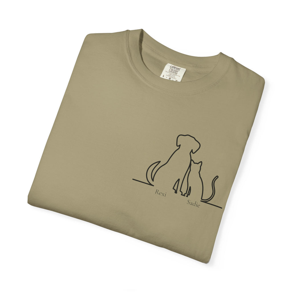 Dog & Cat Sunset**  Line Drawing T-Shirt — Minimalist Pet Lovers Tee