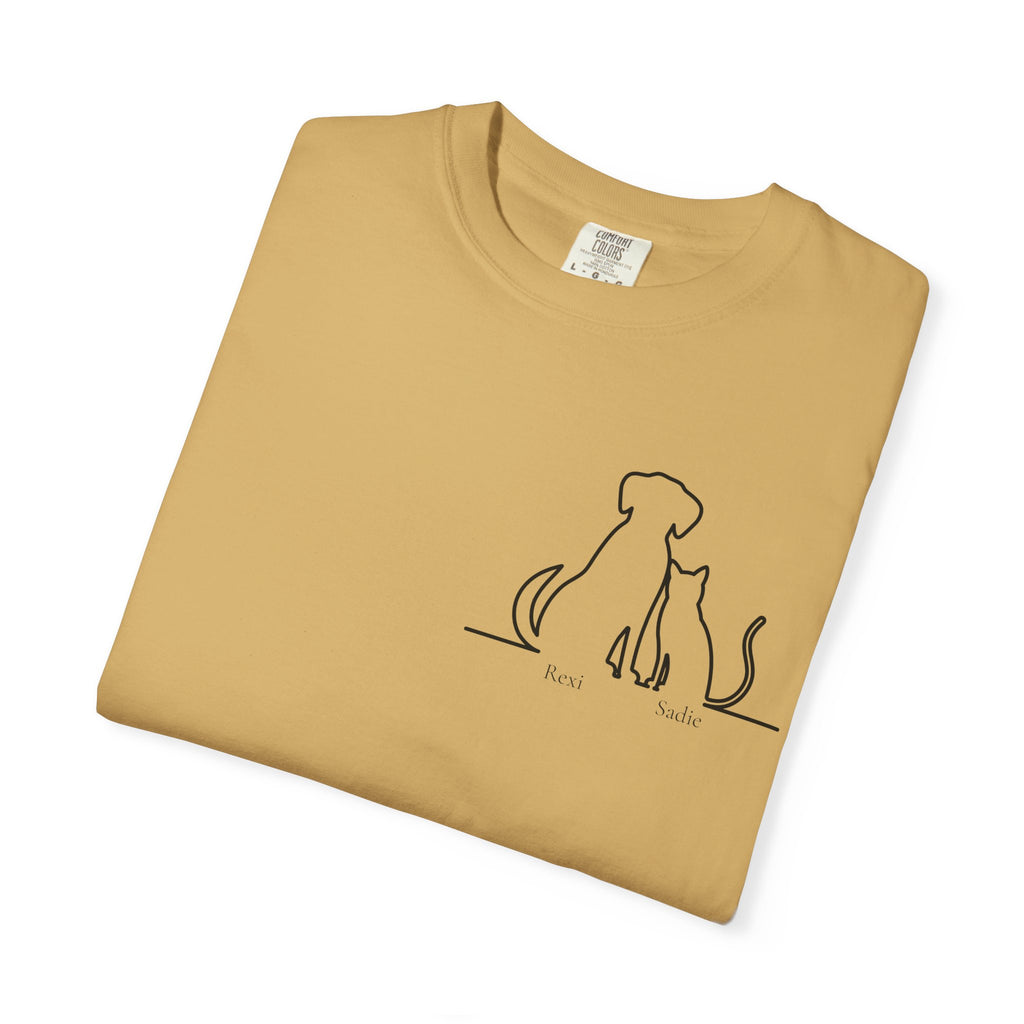 Dog & Cat Sunset**  Line Drawing T-Shirt — Minimalist Pet Lovers Tee