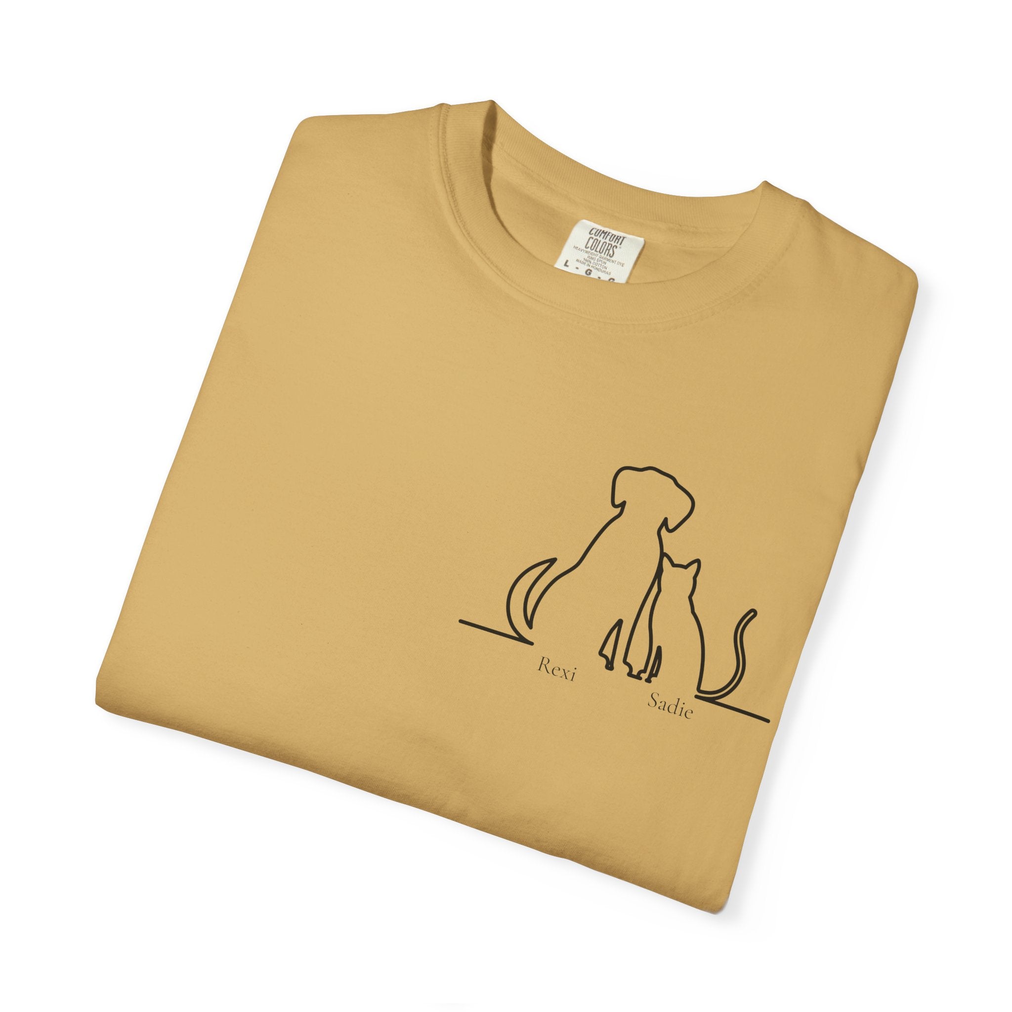 Dog & Cat Sunset**  Line Drawing T-Shirt — Minimalist Pet Lovers Tee