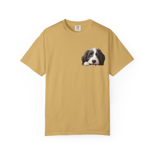 Border Collie Peeking Face T-Shirt —  Adorable Cute Dog Eee is the Perfect Everyday Tee for Dog Moms, Pet Lovers, and Breed Enthusiasts