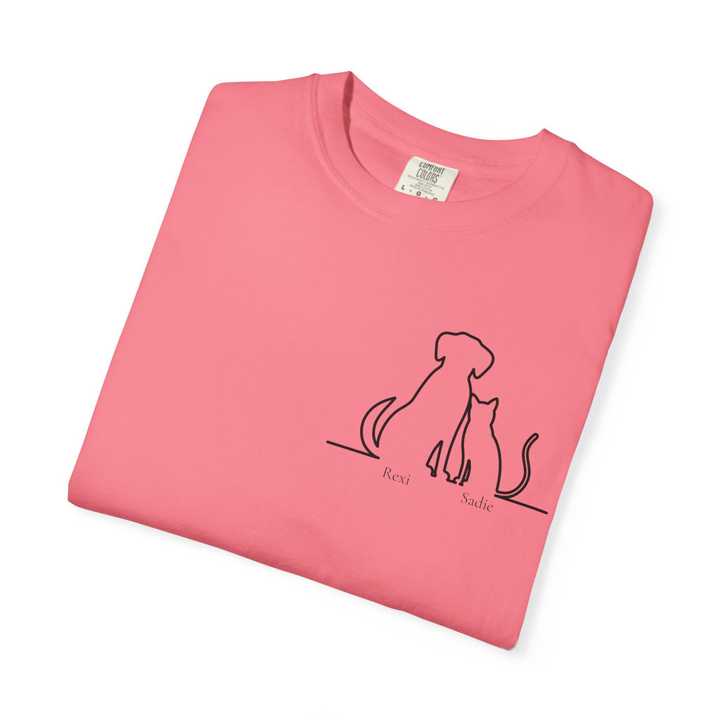 Dog & Cat Sunset**  Line Drawing T-Shirt — Minimalist Pet Lovers Tee