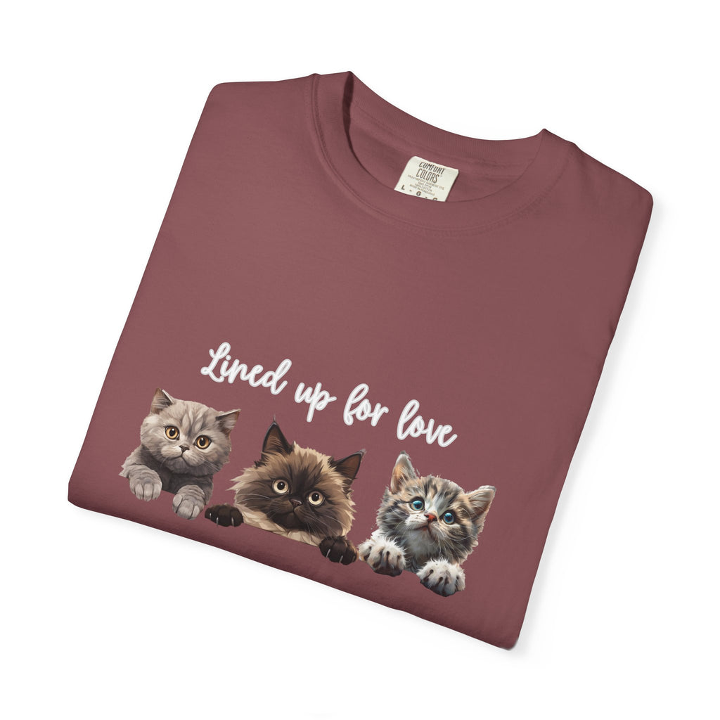 Cat Lover T-Shirt — 'Lined Up for Love' Cute Kitten Graphic Tee