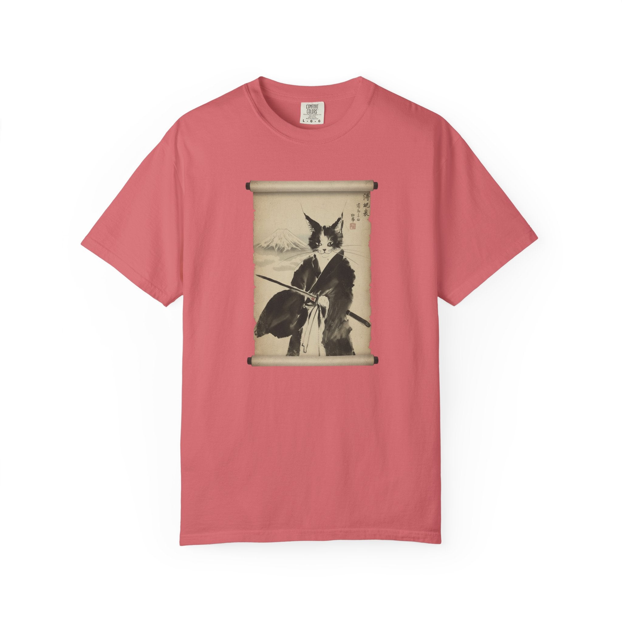 Samurai Cat Ninja Fox Scroll T-Shirt — Vintage Japanese Ink Art Tee