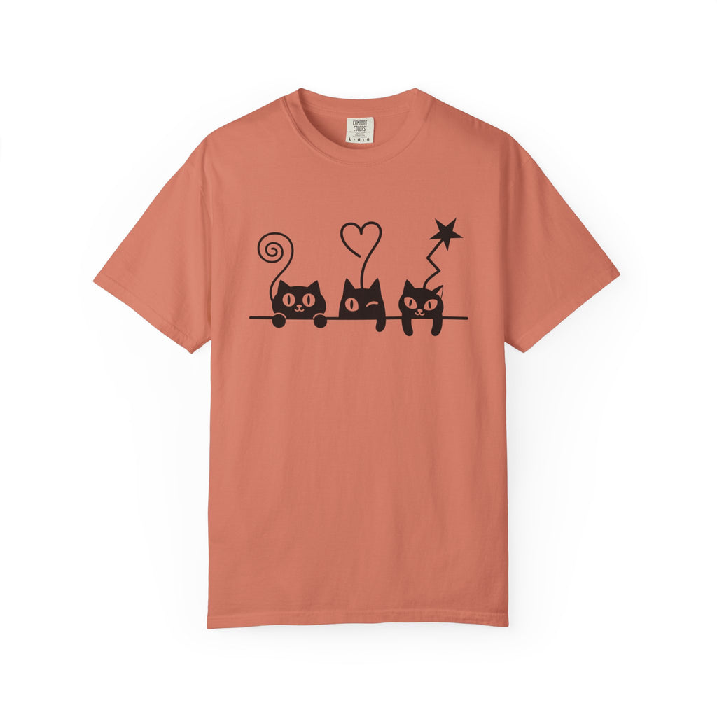 Cat Trio Graphic T-Shirt — Cute Black Cats Heart Magic Tee