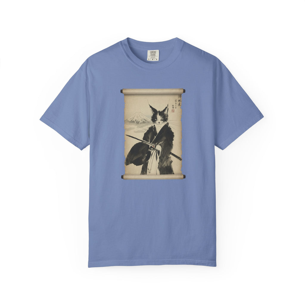 Samurai Cat Ninja Fox Scroll T-Shirt — Vintage Japanese Ink Art Tee