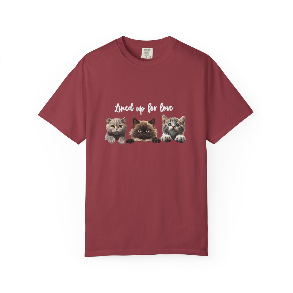 Cat Lover T-Shirt — 'Lined Up for Love' Cute Kitten Graphic Tee
