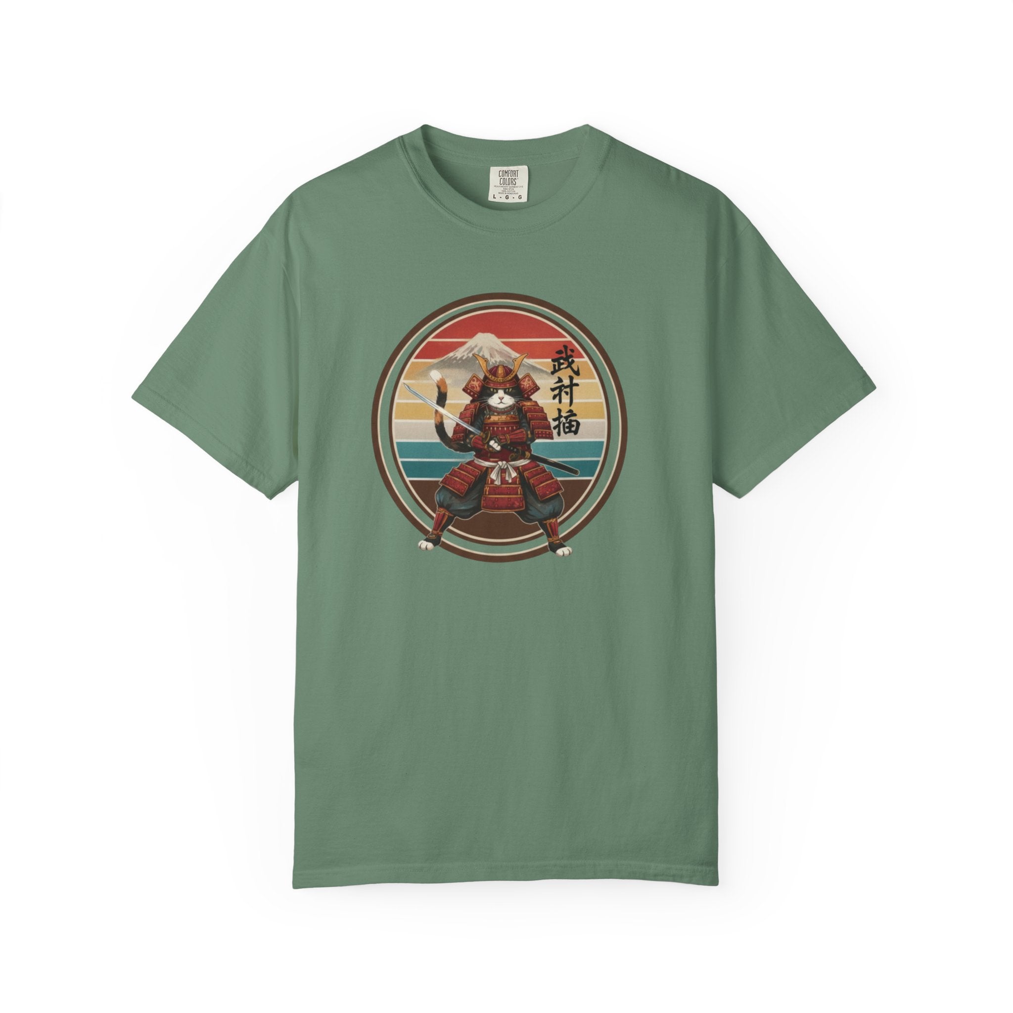 Samurai Cat at Sunset T-Shirt — Vintage Japanese Warrior Graphic Tee