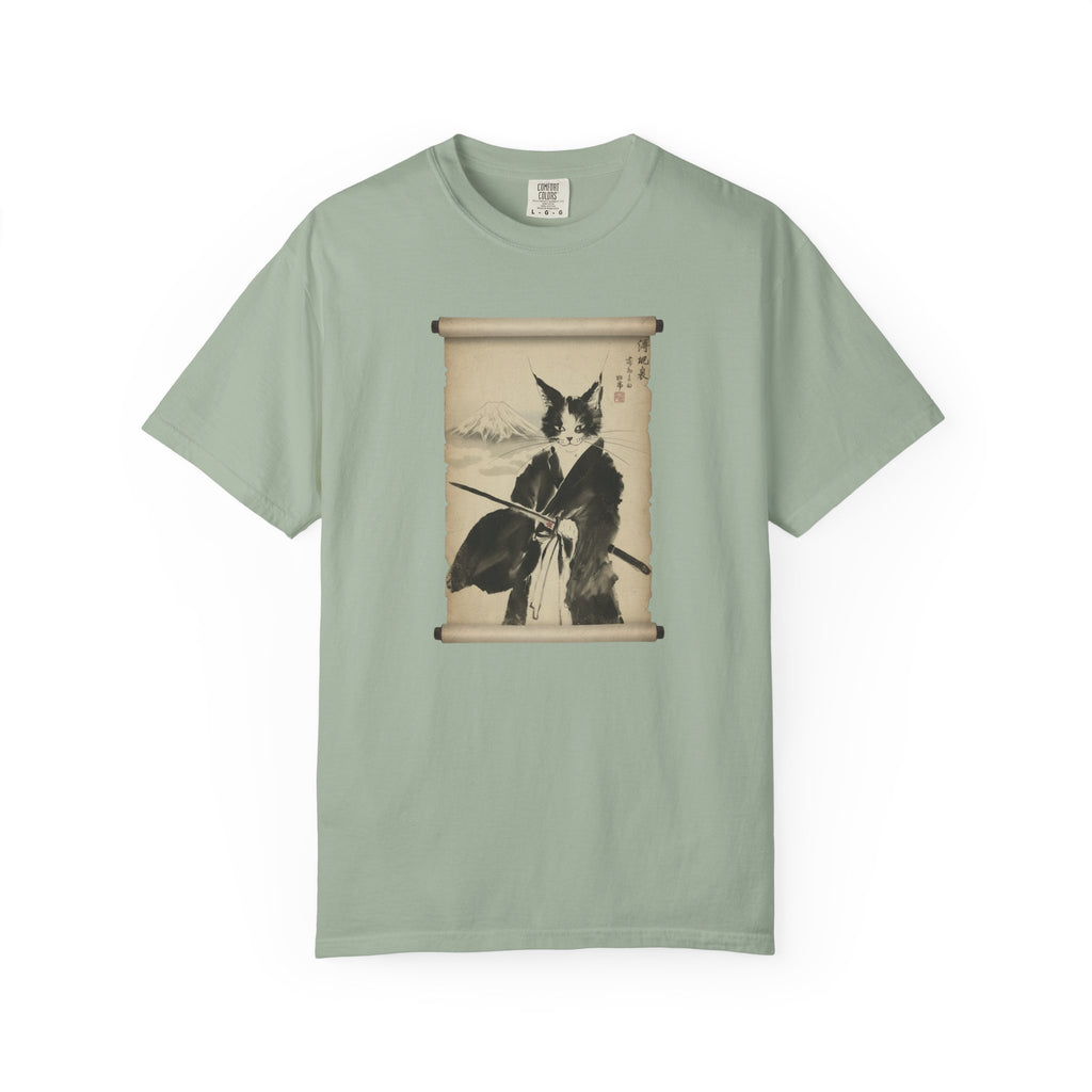 Samurai Cat Ninja Fox Scroll T-Shirt — Vintage Japanese Ink Art Tee