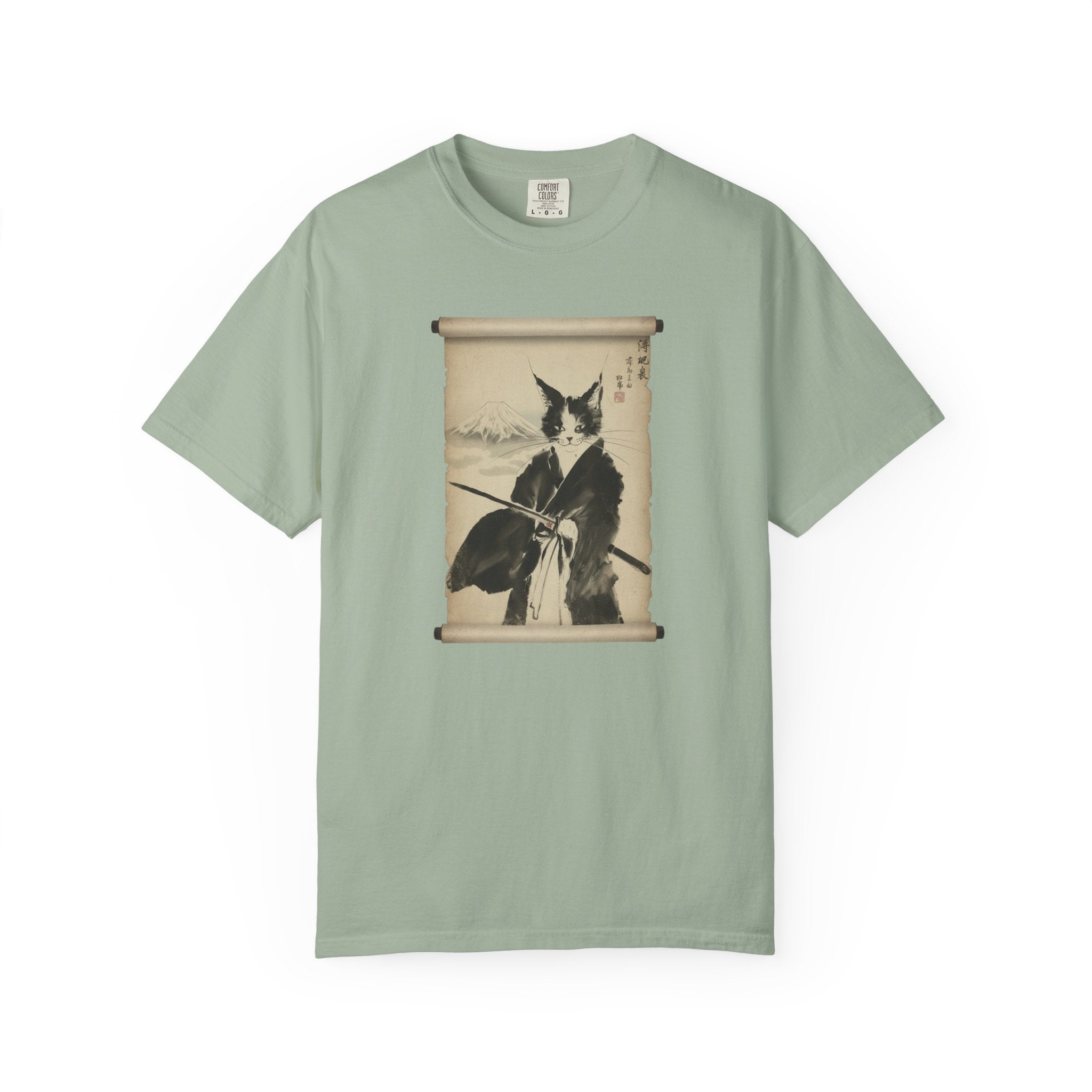 Samurai Cat Ninja Fox Scroll T-Shirt — Vintage Japanese Ink Art Tee