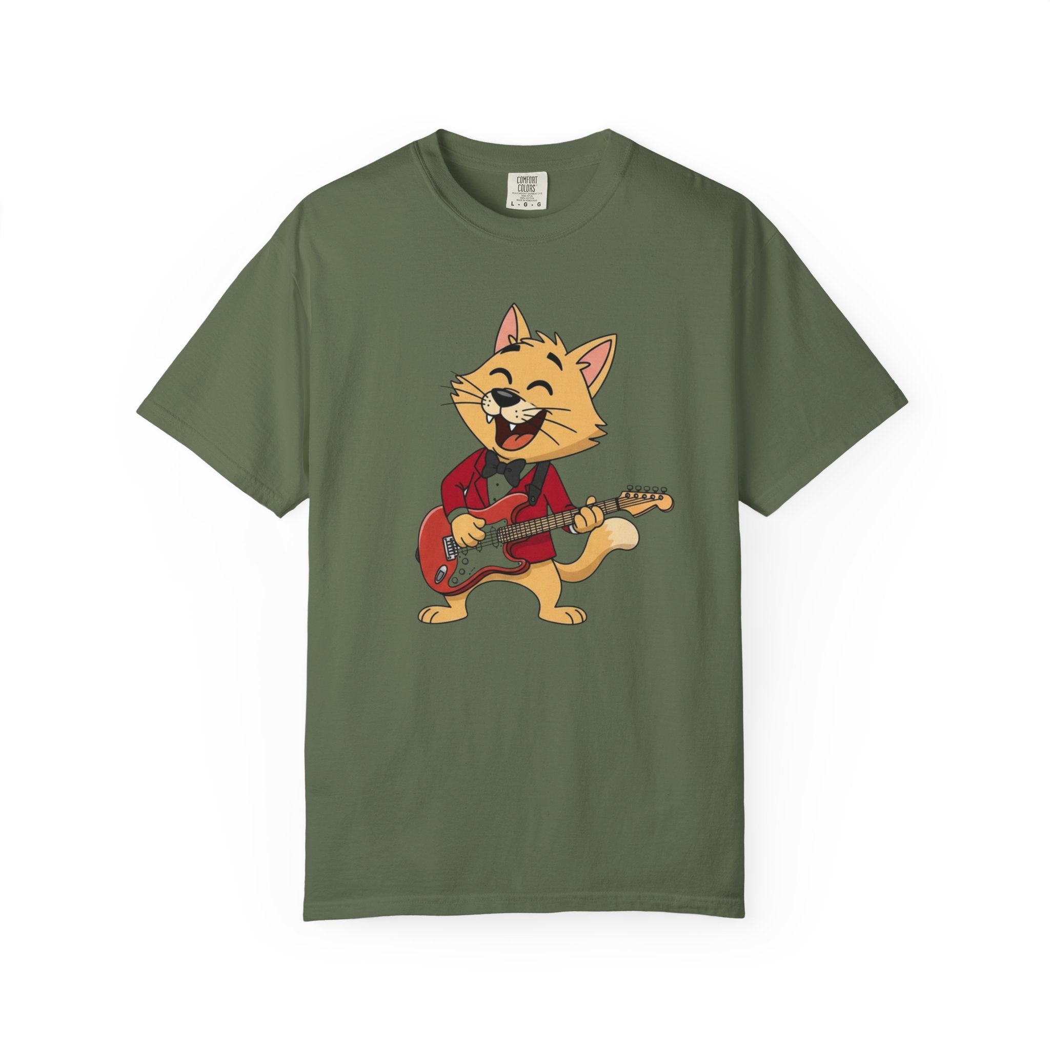 Cat Rocker T-Shirt – Cute Guitar-Playing Cat Graphic Tee Retro Cat Rock