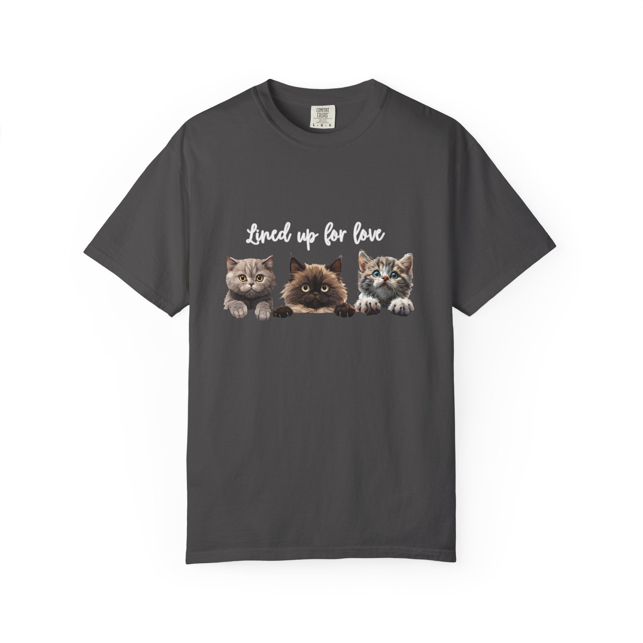 Cat Lover T-Shirt — 'Lined Up for Love' Cute Kitten Graphic Tee