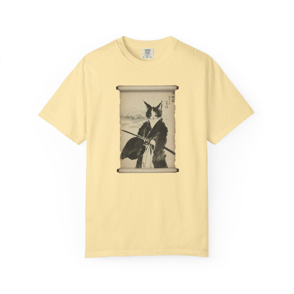 Samurai Cat Ninja Fox Scroll T-Shirt — Vintage Japanese Ink Art Tee