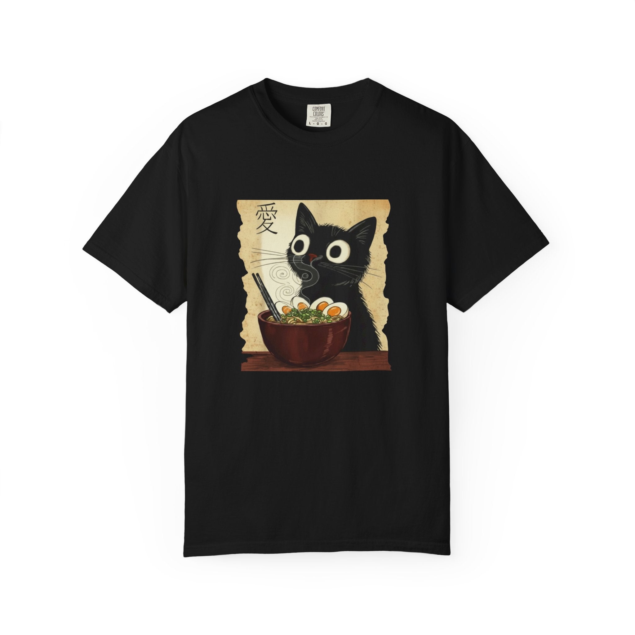 Black Cat Ramen T-Shirt — Cute Japanese Neko Love Graphic Tee