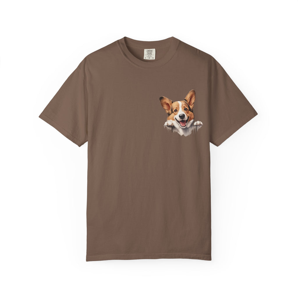 Corgi Peek Pocket T‑Shirt — Cute Dog Face Tee for Pet Lovers