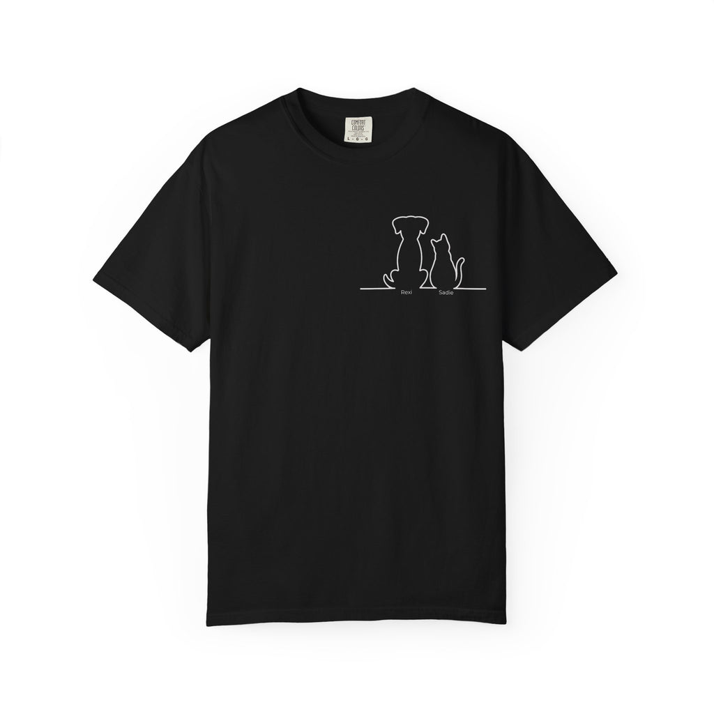 Dog & Cat Sunset**  Line Drawing T-Shirt — Minimalist Pet Lovers Tee