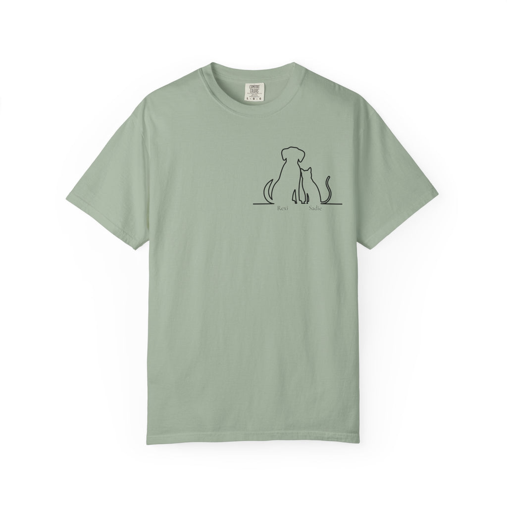 Dog & Cat Sunset**  Line Drawing T-Shirt — Minimalist Pet Lovers Tee