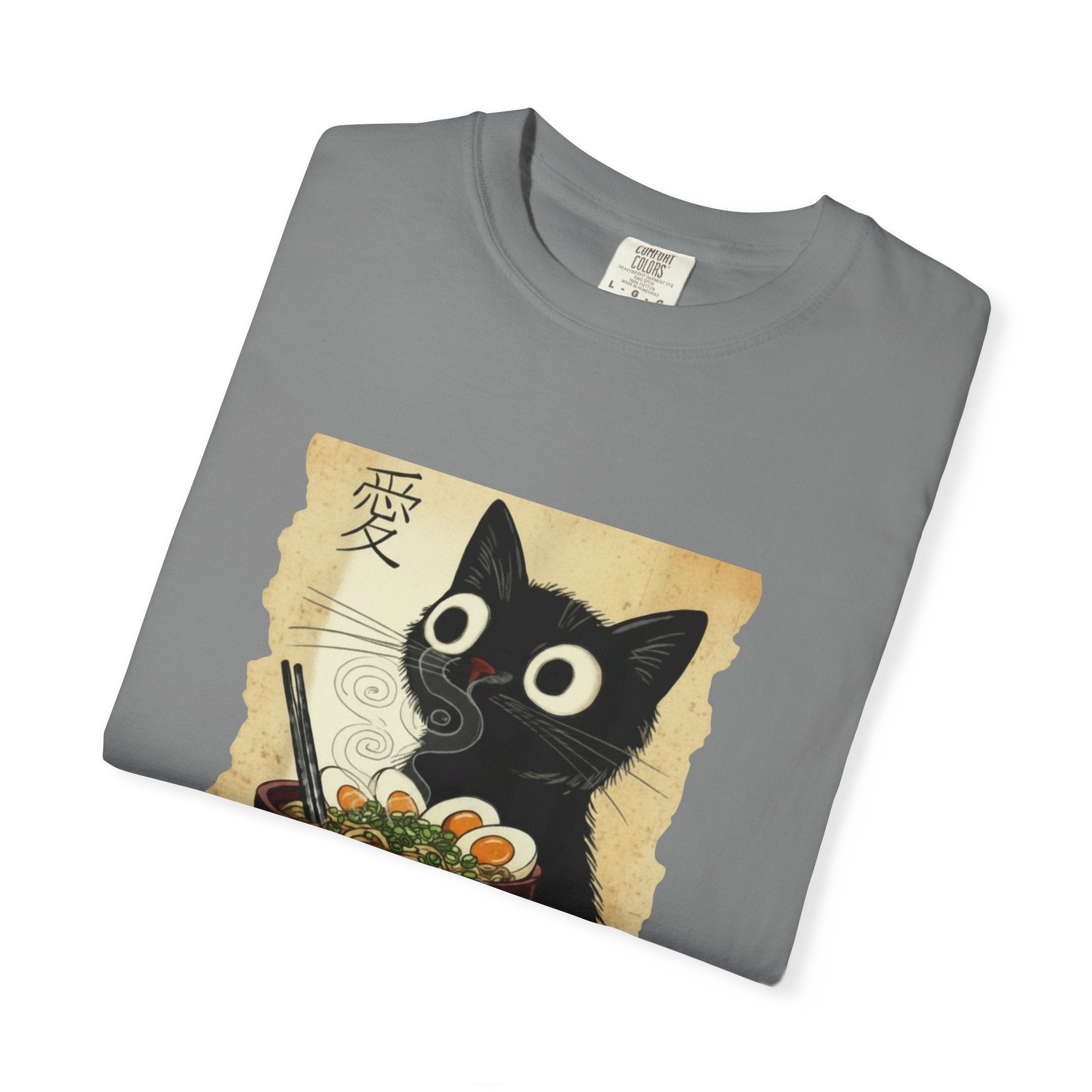 Black Cat Ramen T-Shirt — Cute Japanese Neko Love Graphic Tee
