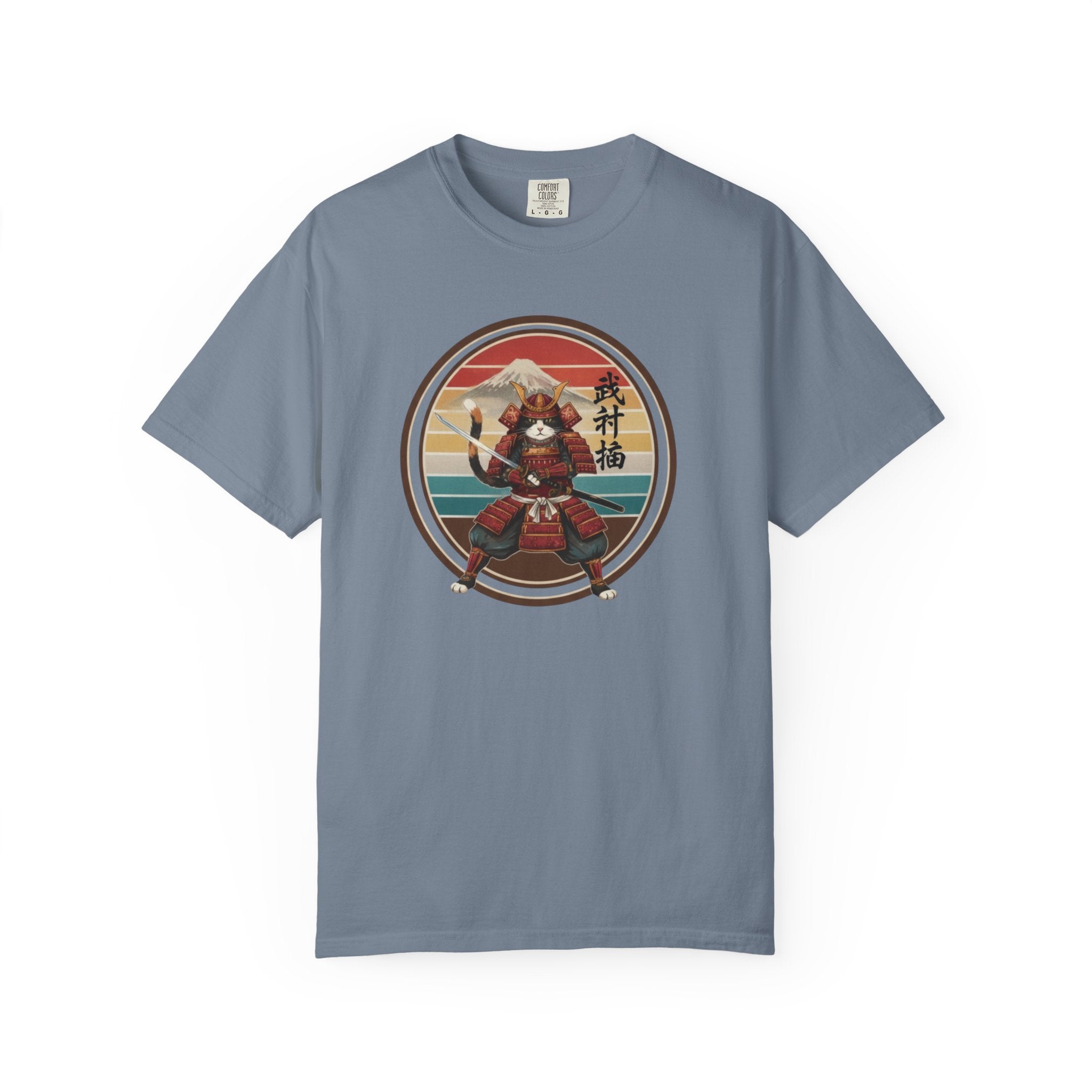 Samurai Cat at Sunset T-Shirt — Vintage Japanese Warrior Graphic Tee