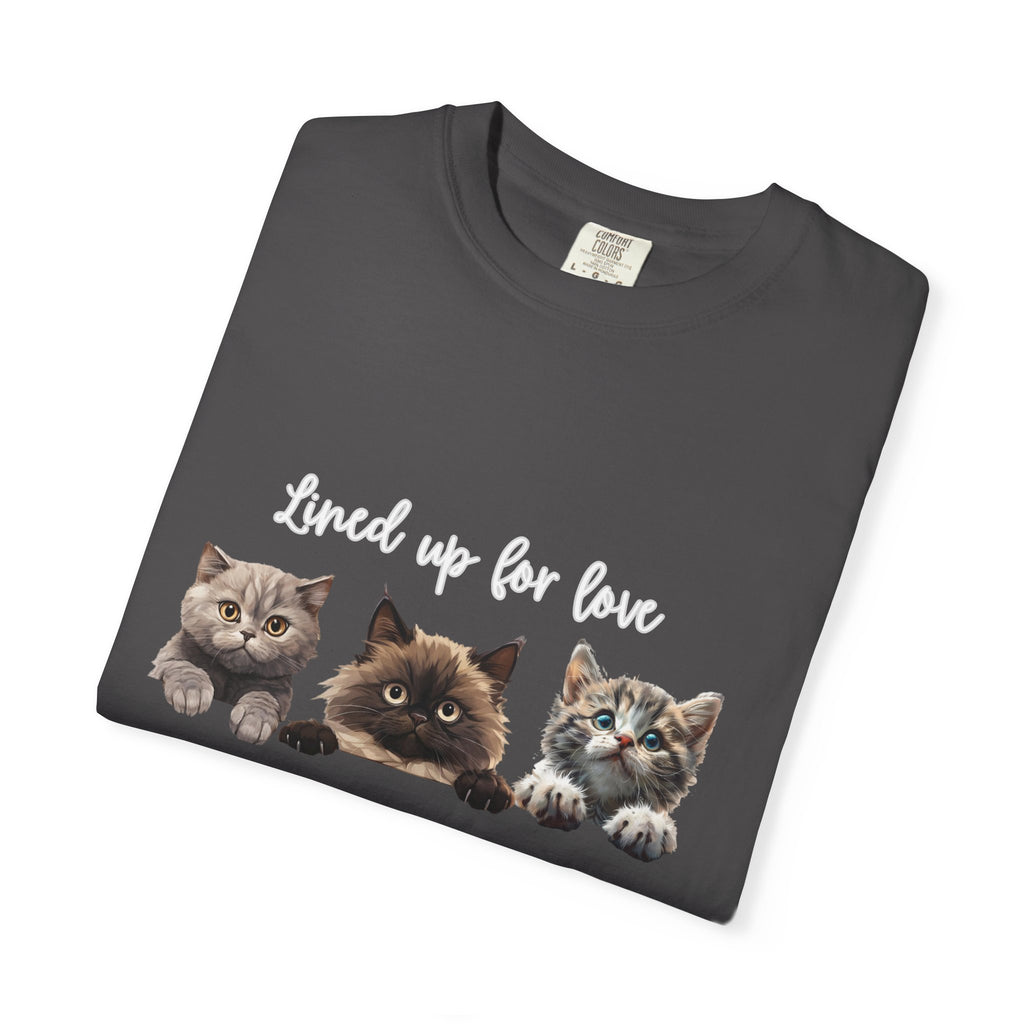 Cat Lover T-Shirt — 'Lined Up for Love' Cute Kitten Graphic Tee