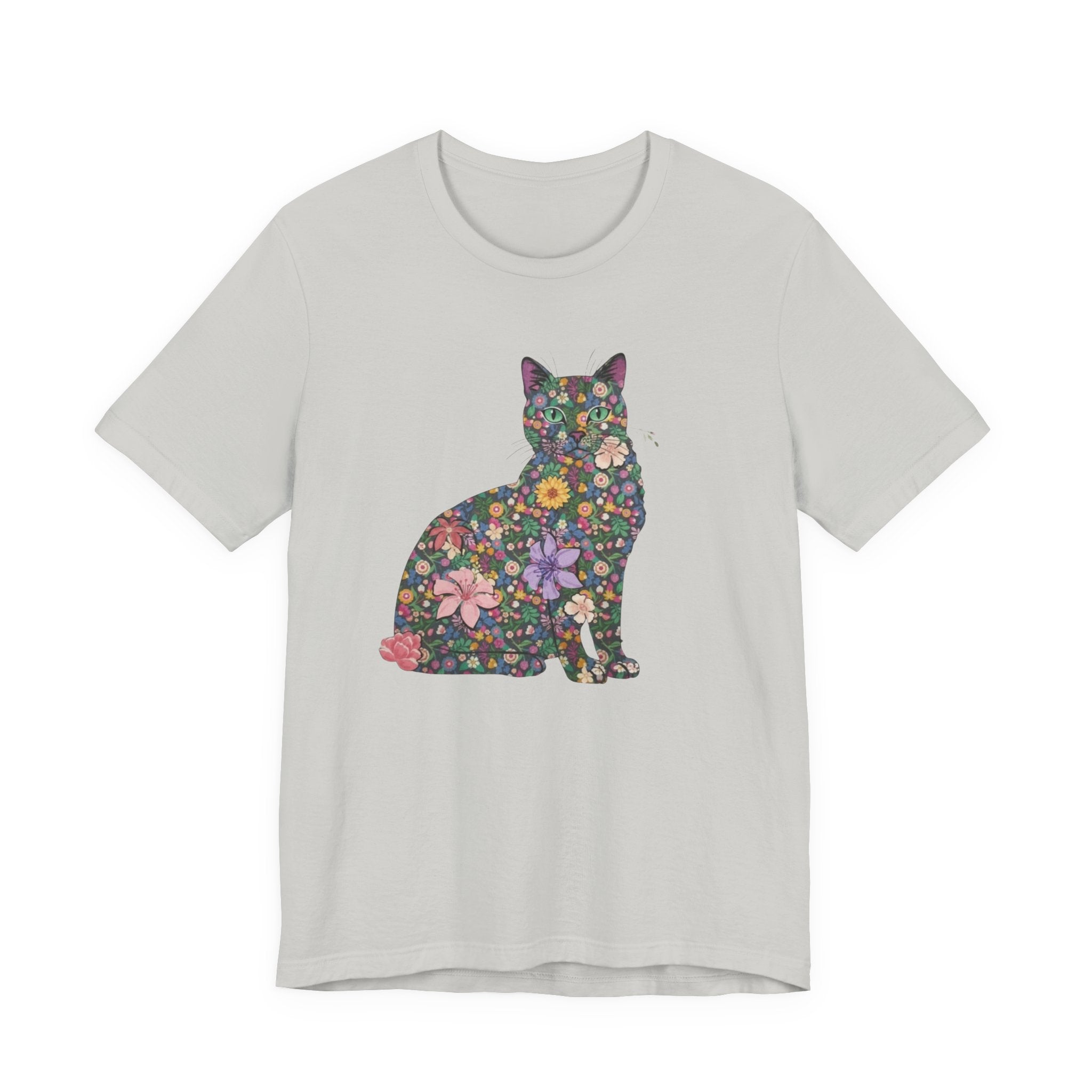 Floral Cat Silhouette Tee — Women's Cute Flower Cat T-Shirt