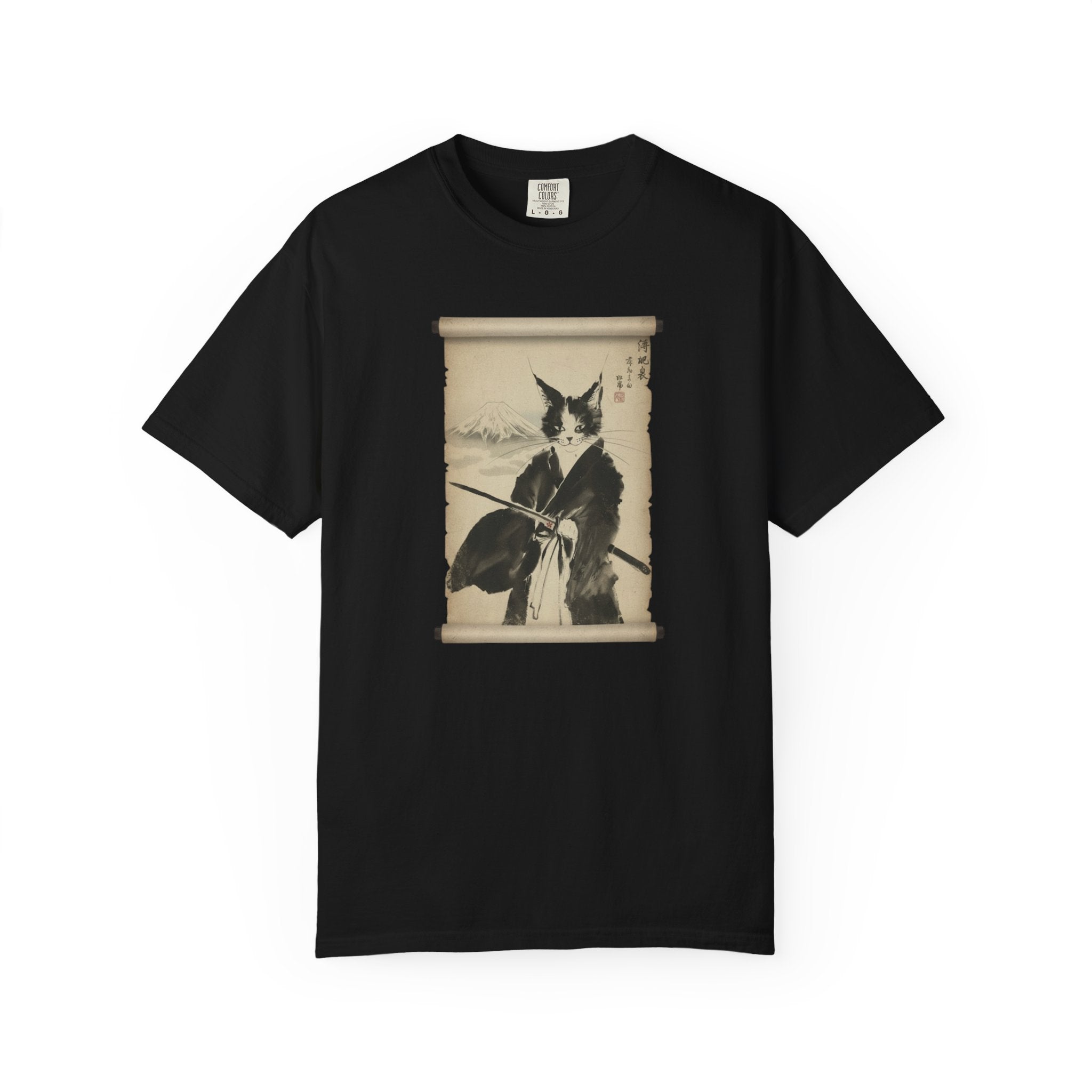 Samurai Cat Ninja Fox Scroll T-Shirt — Vintage Japanese Ink Art Tee