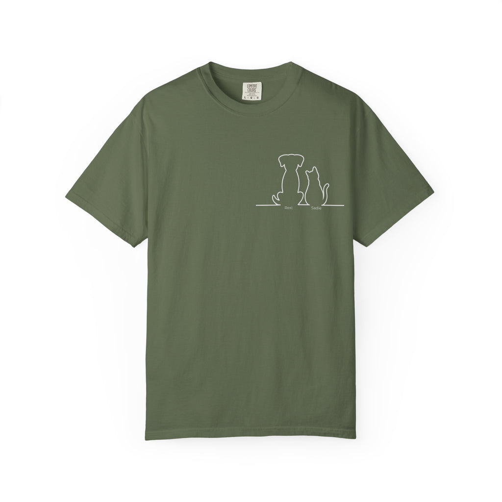 Dog & Cat Sunset**  Line Drawing T-Shirt — Minimalist Pet Lovers Tee