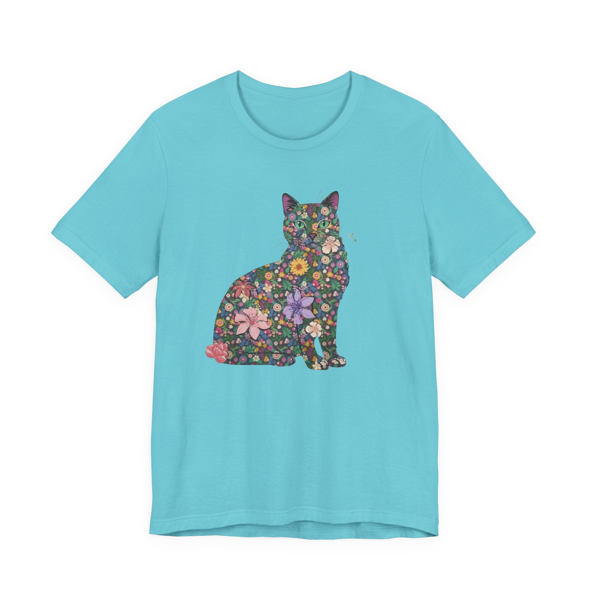 Floral Cat Silhouette Tee — Women's Cute Flower Cat T-Shirt