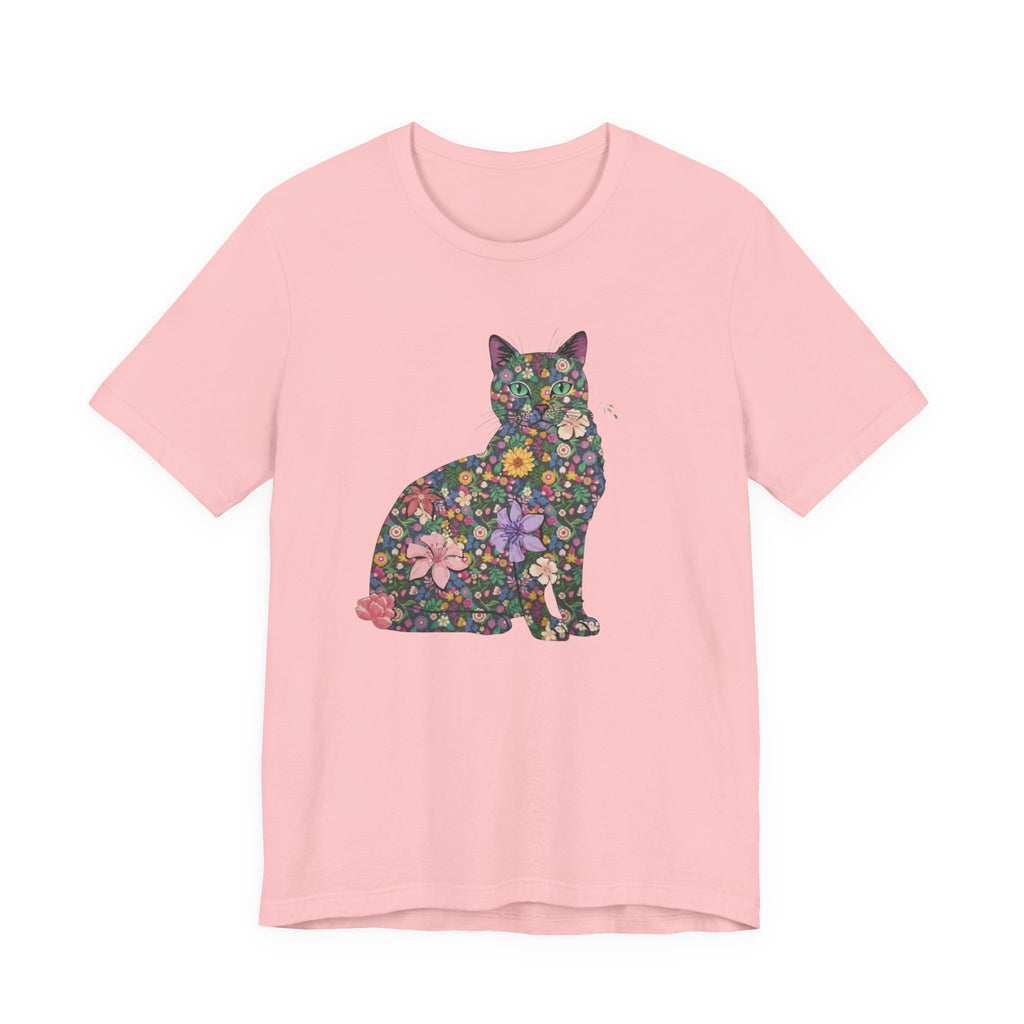 Floral Cat Silhouette Tee — Women's Cute Flower Cat T-Shirt