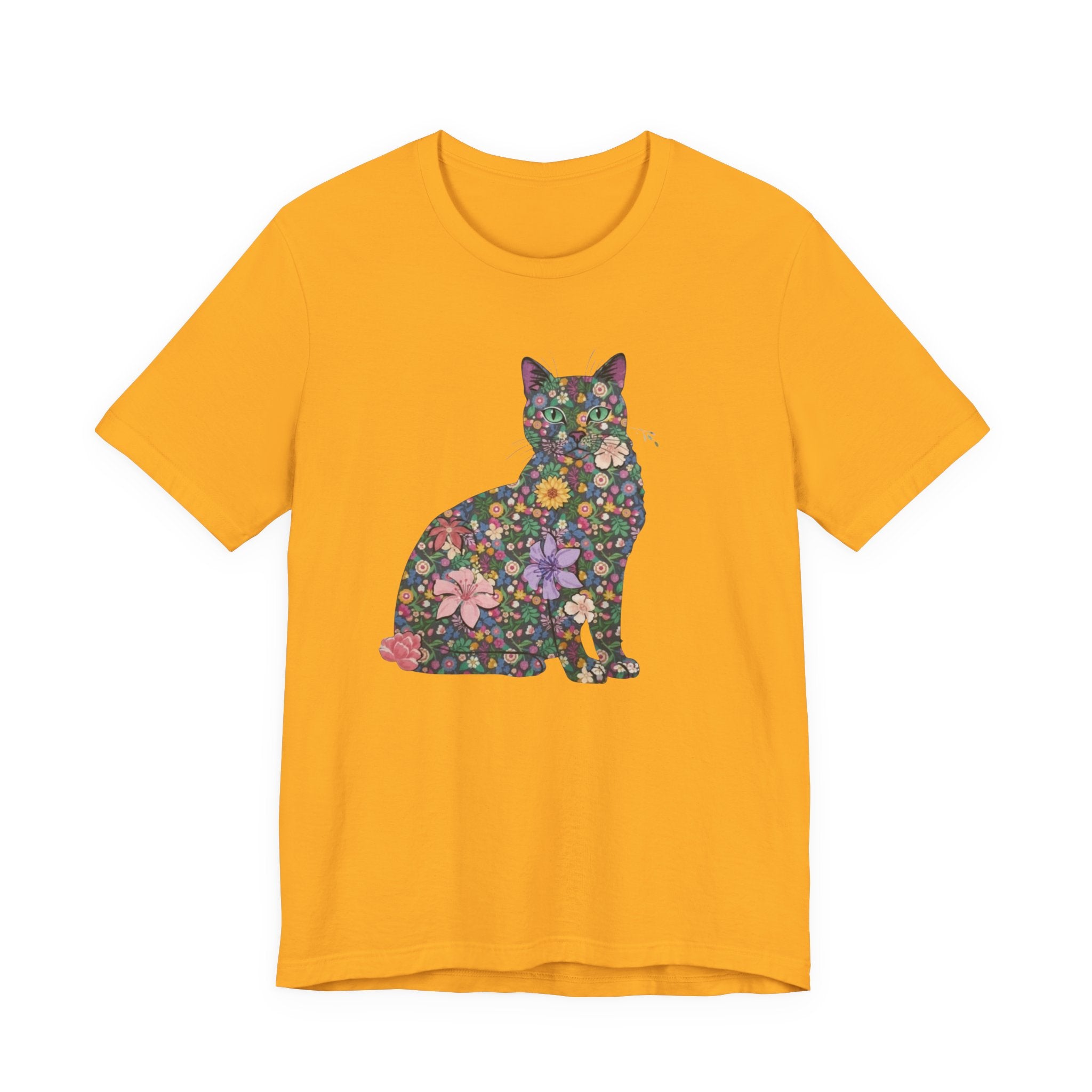 Floral Cat Silhouette Tee — Women's Cute Flower Cat T-Shirt