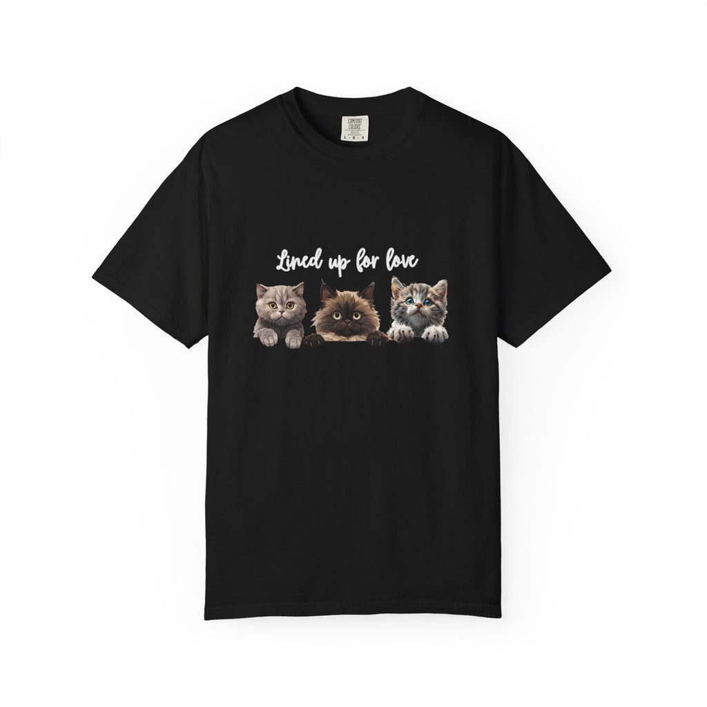 Cat Lover T-Shirt — 'Lined Up for Love' Cute Kitten Graphic Tee