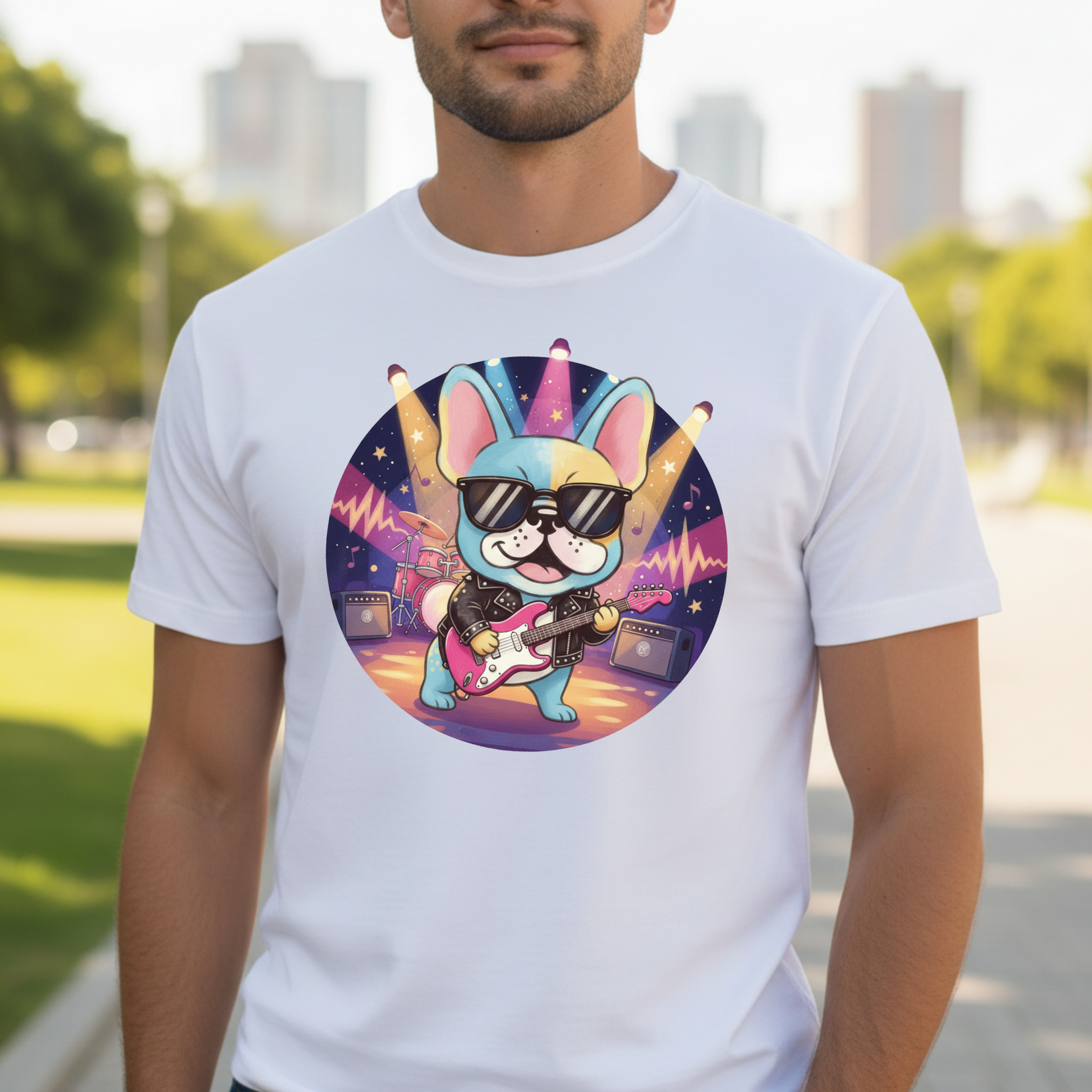 Rockstar French Bulldog T-Shirt — Cute Guitar Pup Band Tee