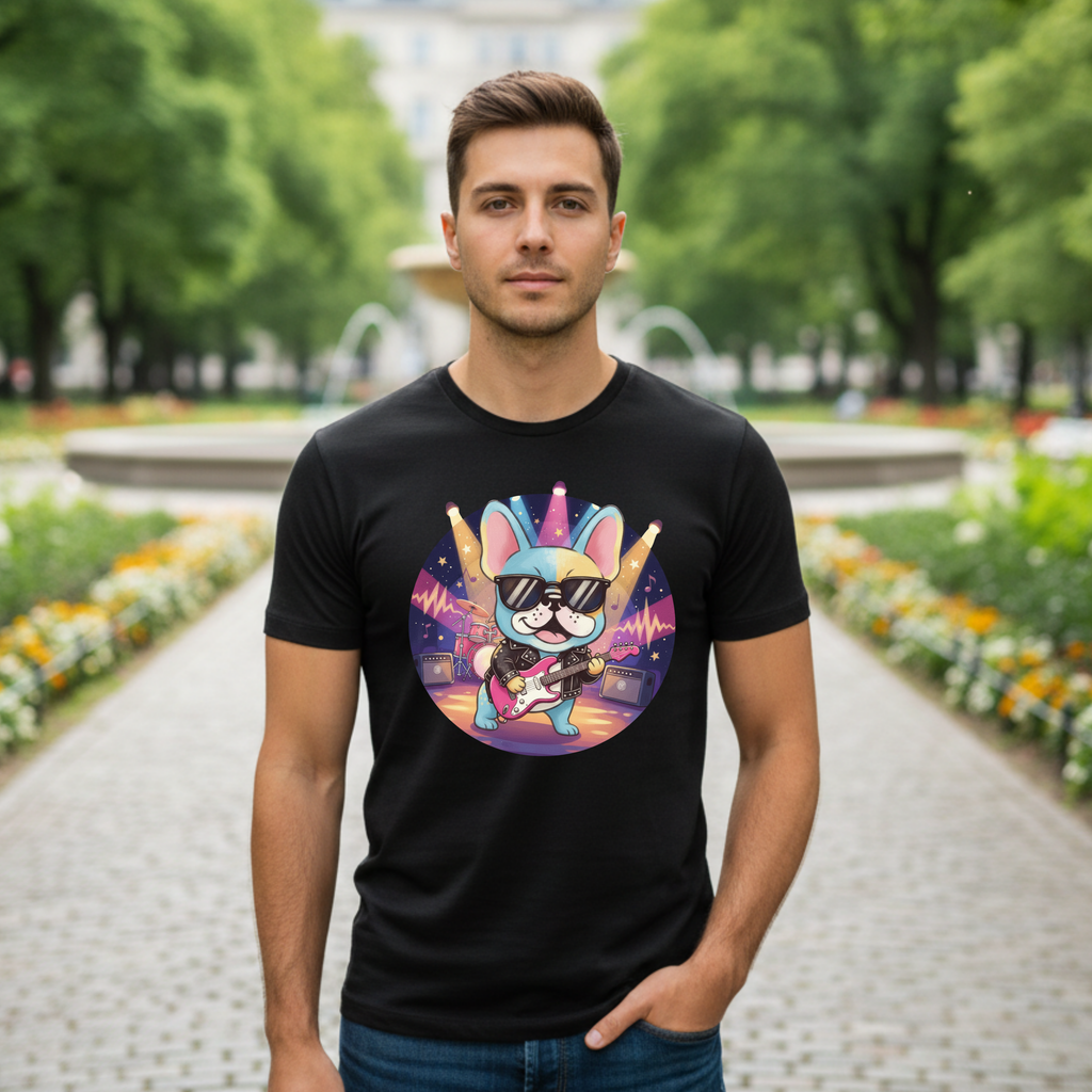 Rockstar French Bulldog T-Shirt — Cute Guitar Pup Band Tee