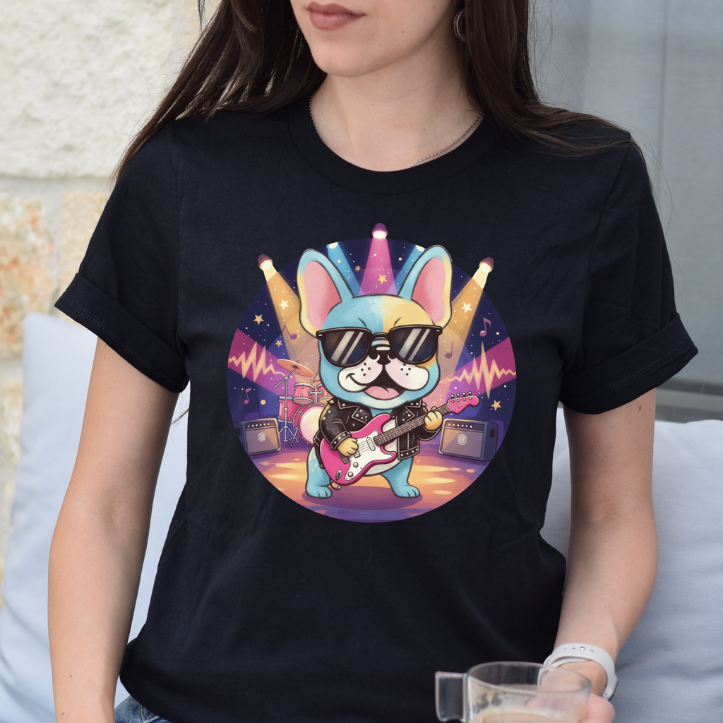 Rockstar French Bulldog T-Shirt — Cute Guitar Pup Band Tee