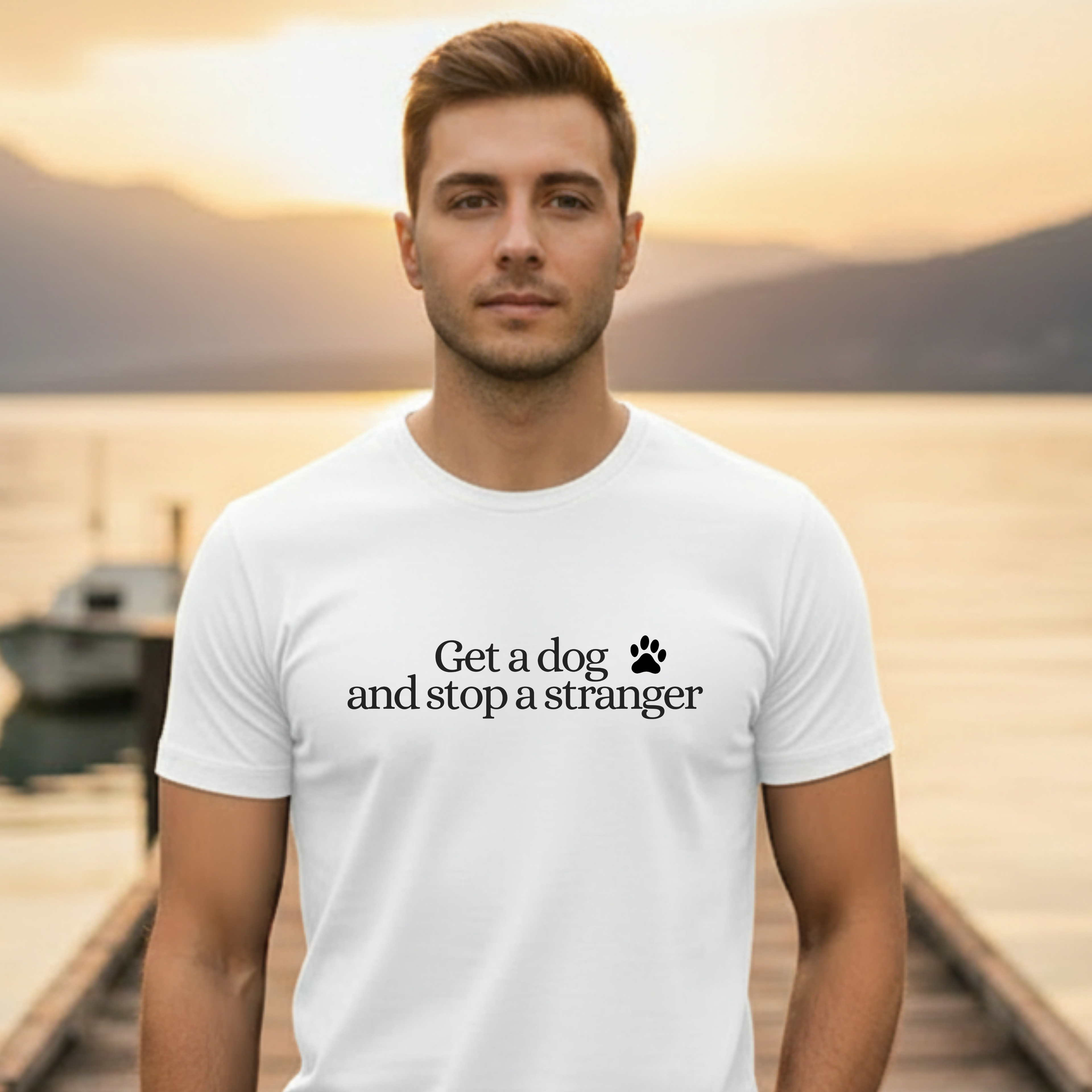 T‑Shirt — "Get a dog and stop a stranger" Paw Print Tee
