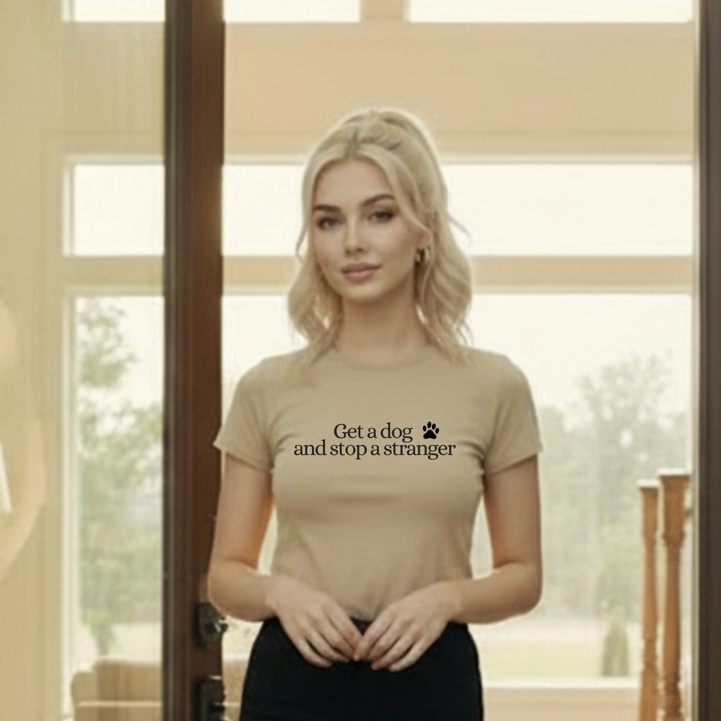 T‑Shirt — "Get a dog and stop a stranger" Paw Print Tee