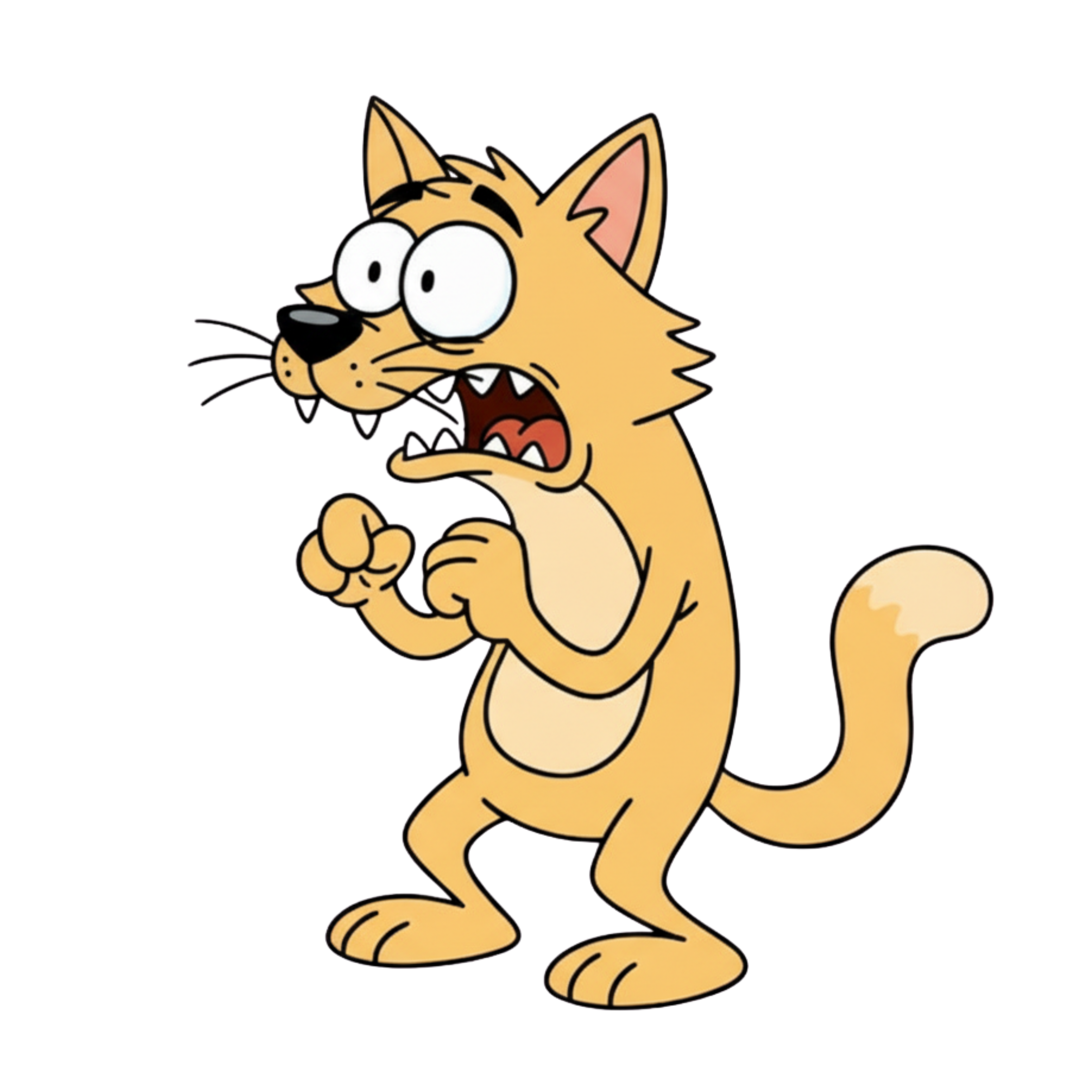 Scared Cartoon Cat T-Shirt — Funny Nervous Kitty Graphic Tee