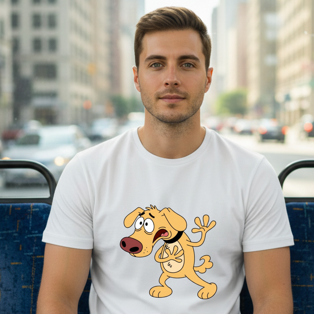 Cartoon Shocked Dog T-Shirt — Funny Animated Pup Graphic Tee