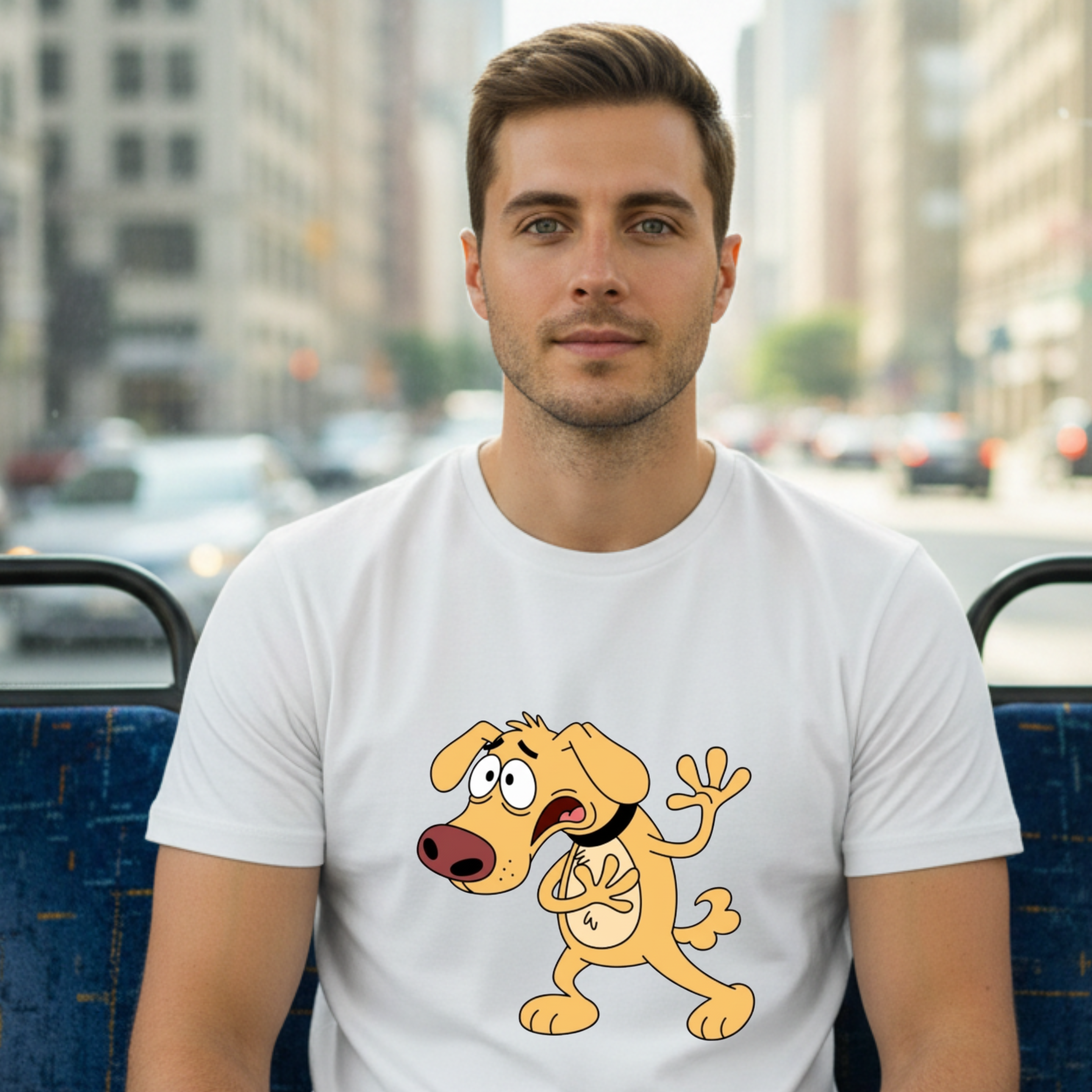 Cartoon Shocked Dog T-Shirt — Funny Animated Pup Graphic Tee
