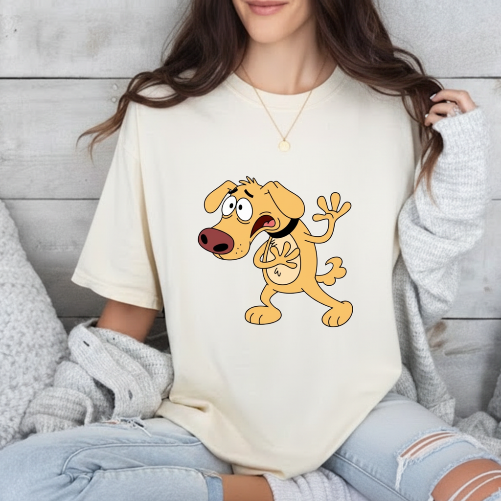 Cartoon Shocked Dog T-Shirt — Funny Animated Pup Graphic Tee