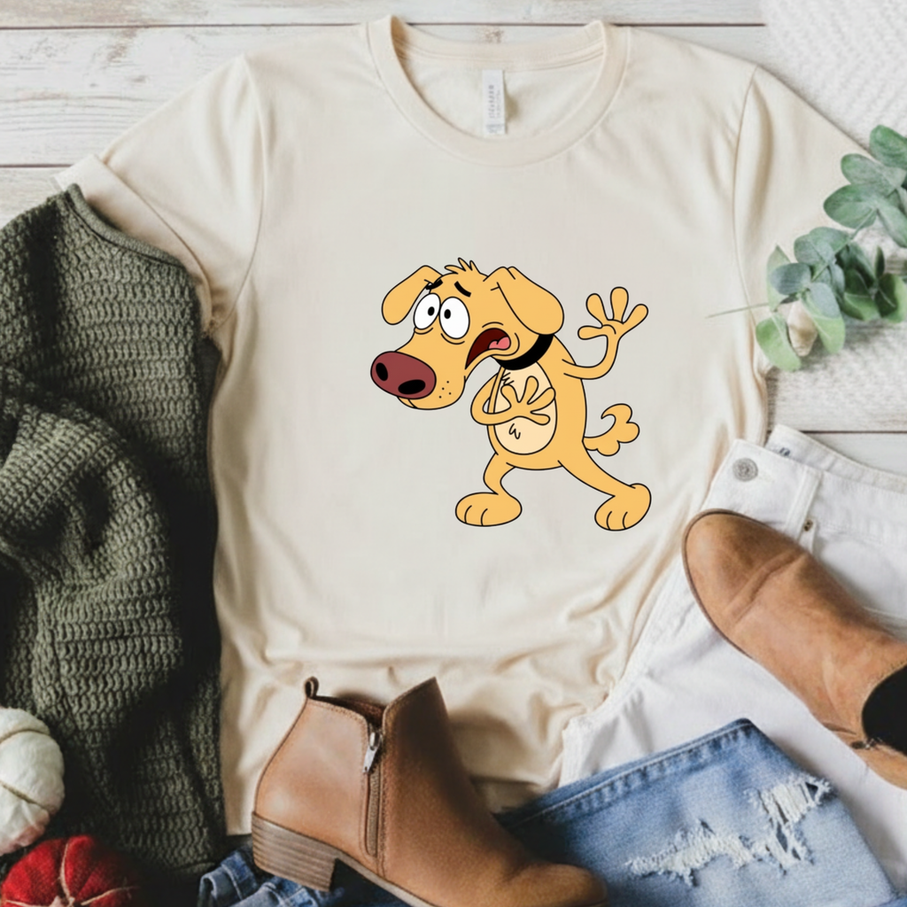 Cartoon Shocked Dog T-Shirt — Funny Animated Pup Graphic Tee