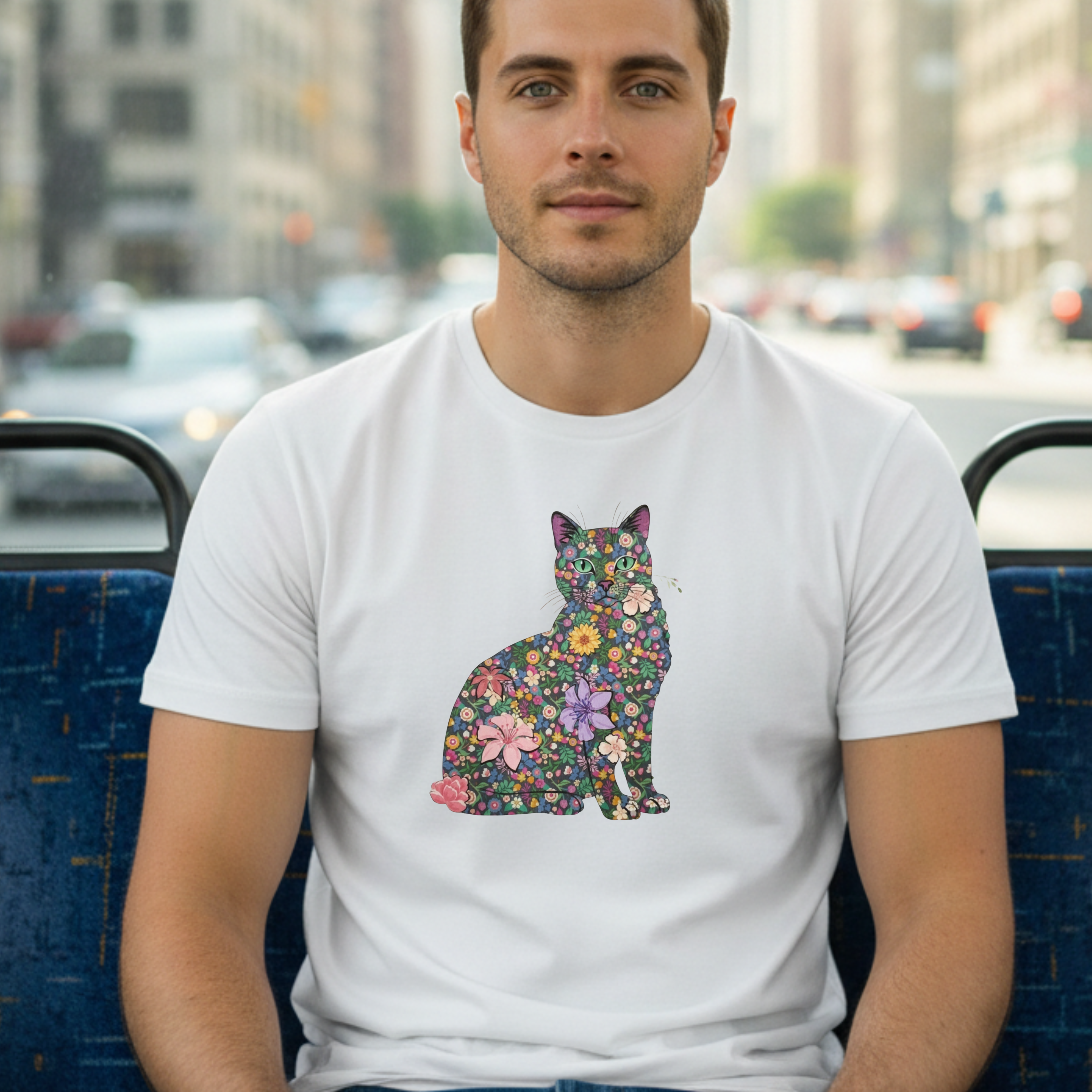 Floral Cat Silhouette Tee — Women's Cute Flower Cat T-Shirt