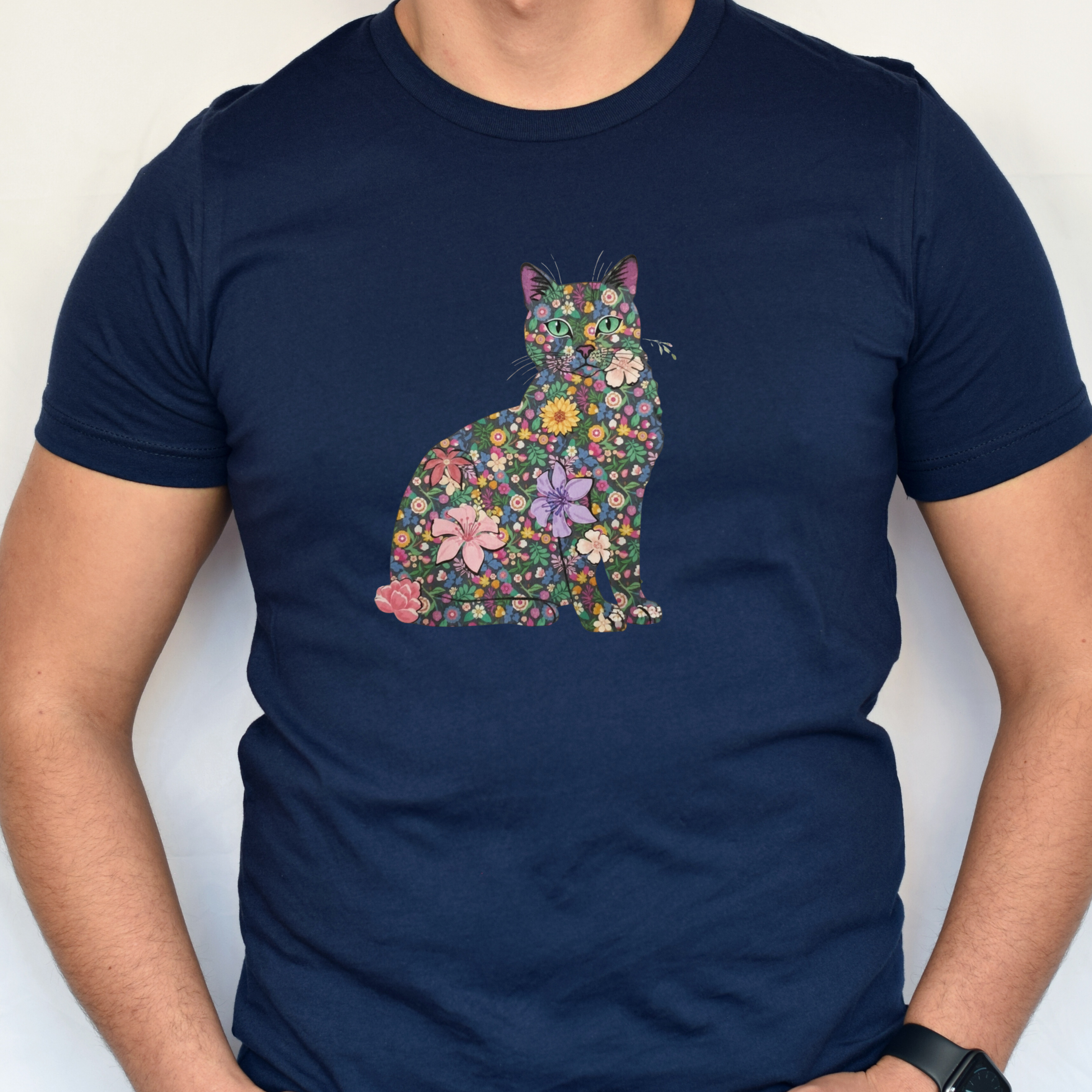 Floral Cat Silhouette Tee — Women's Cute Flower Cat T-Shirt
