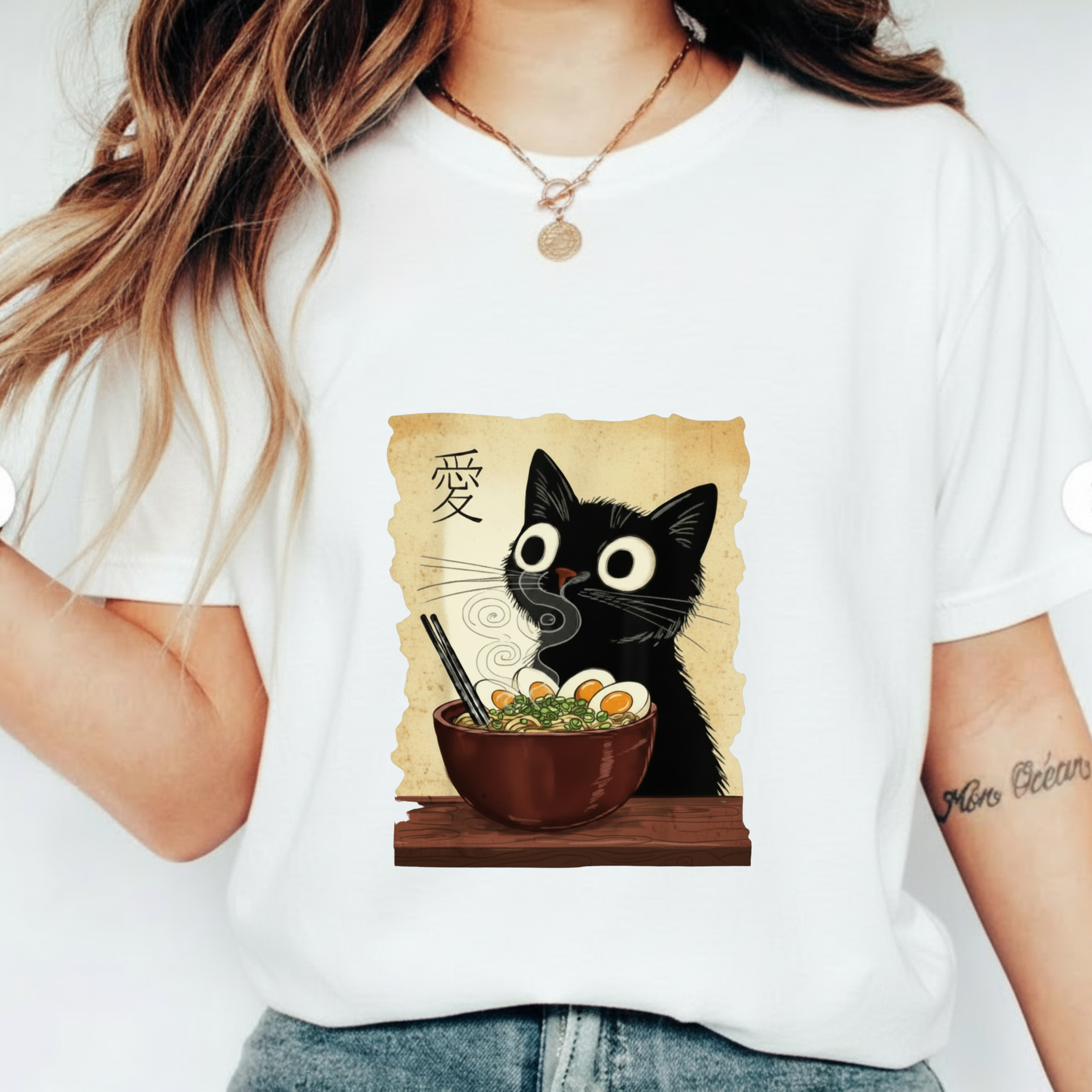 Black Cat Ramen T-Shirt — Cute Japanese Neko Love Graphic Tee