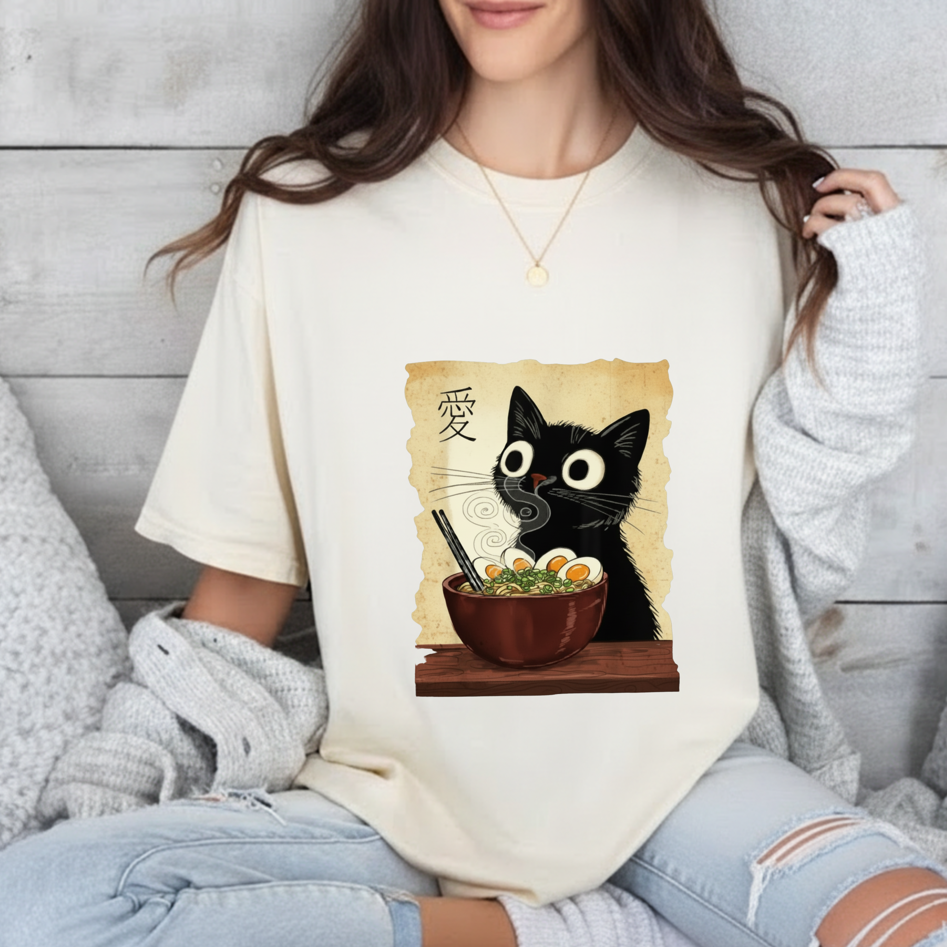 Black Cat Ramen T-Shirt — Cute Japanese Neko Love Graphic Tee