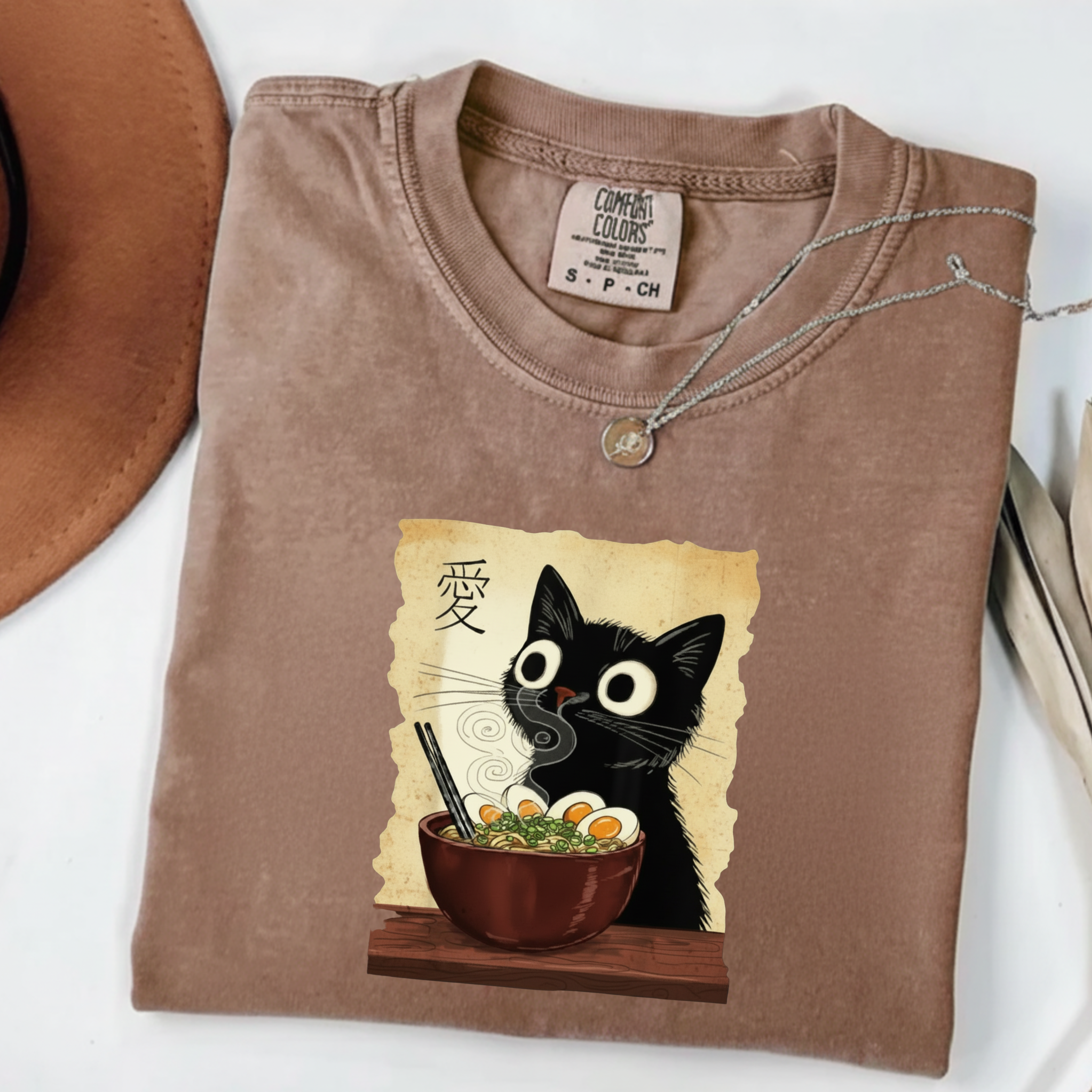 Black Cat Ramen T-Shirt — Cute Japanese Neko Love Graphic Tee