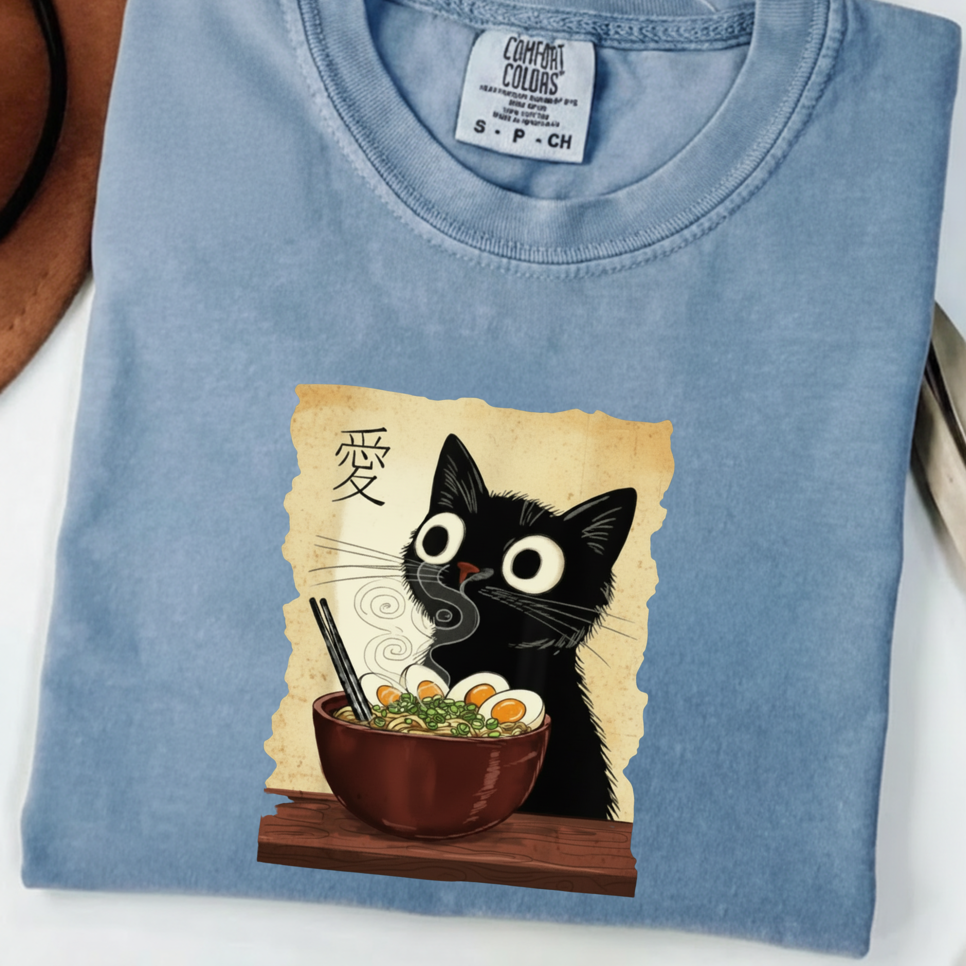 Black Cat Ramen T-Shirt — Cute Japanese Neko Love Graphic Tee