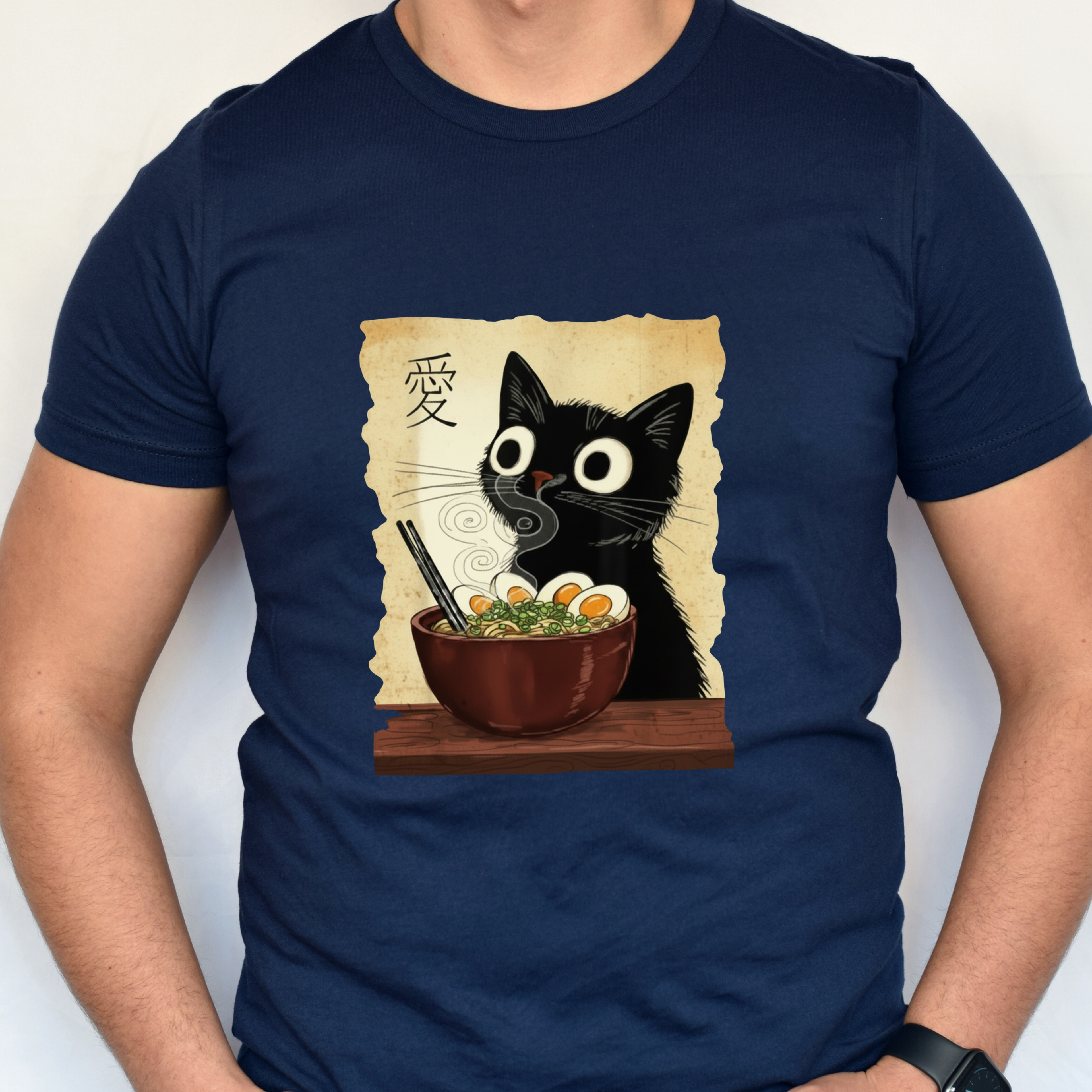 Black Cat Ramen T-Shirt — Cute Japanese Neko Love Graphic Tee